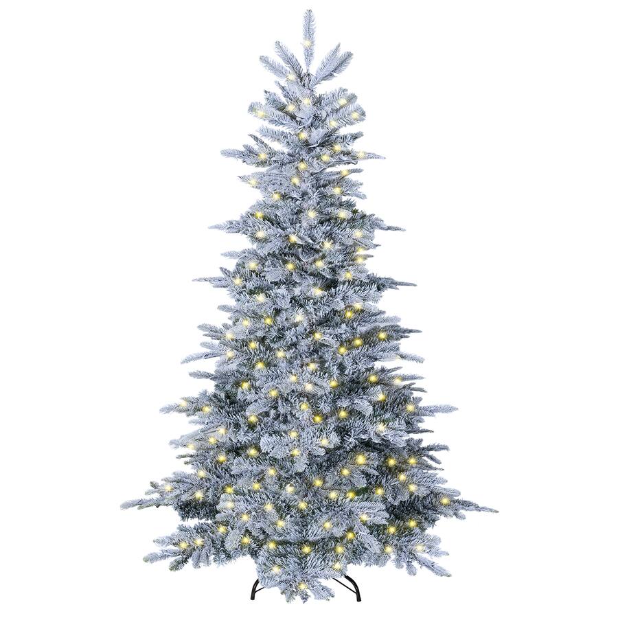 Tree Vs Tree Comp Costway 6 FT Flocked Christmas Tree with 834 Full Branch Tips, 420 Warm ...