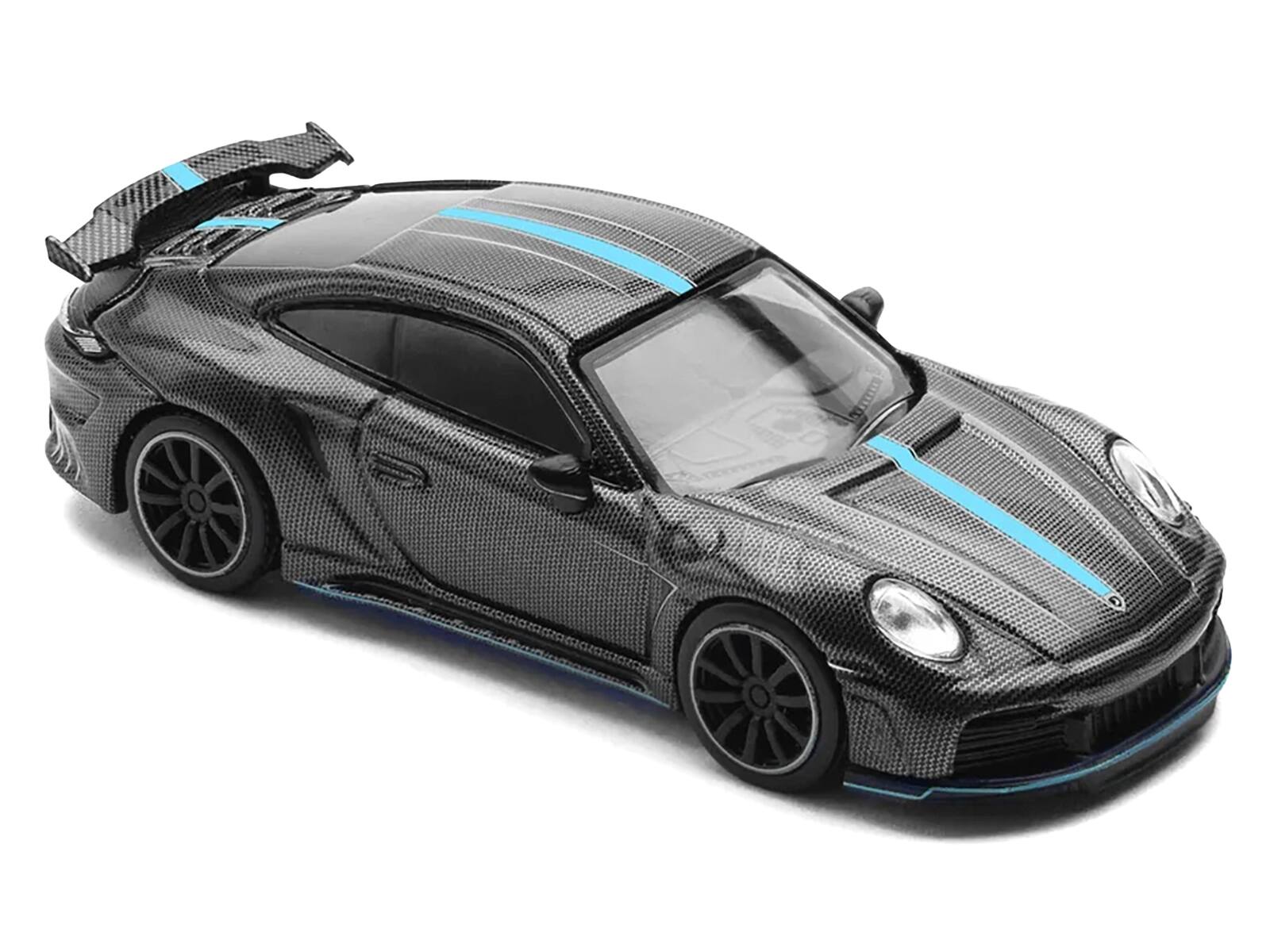 Alt View 2. Pop Race - 992 Stinger GTR Carbon Edition with Blue Stripe 1/64 Die Cast Model Car by Pop Race.