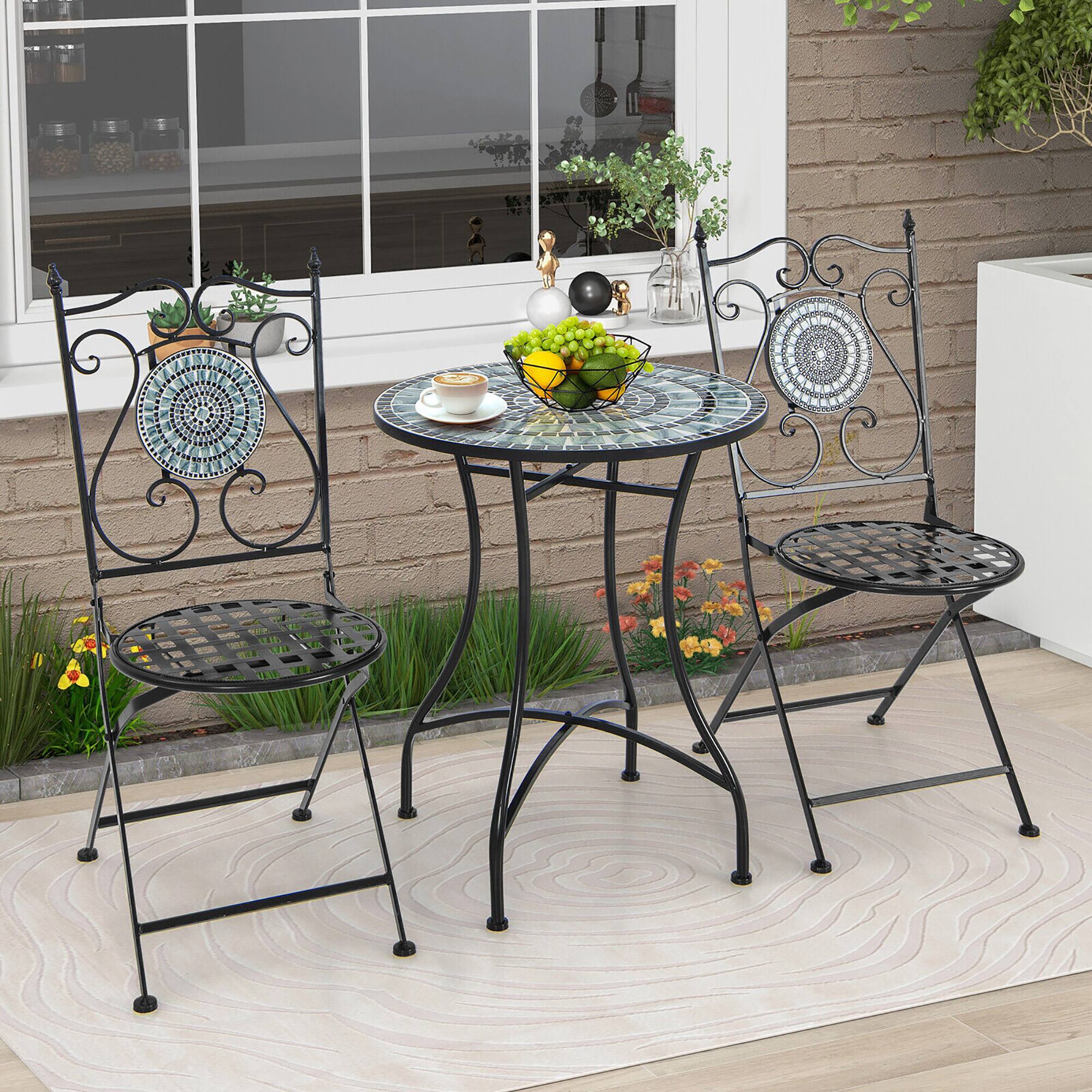 Alt View 3. Gymax - Gymax 24 Inch Patio Bistro Table Metal Structure w/ Ceramic Tile Tabletop Heavy-Duty - As Picture Shows.