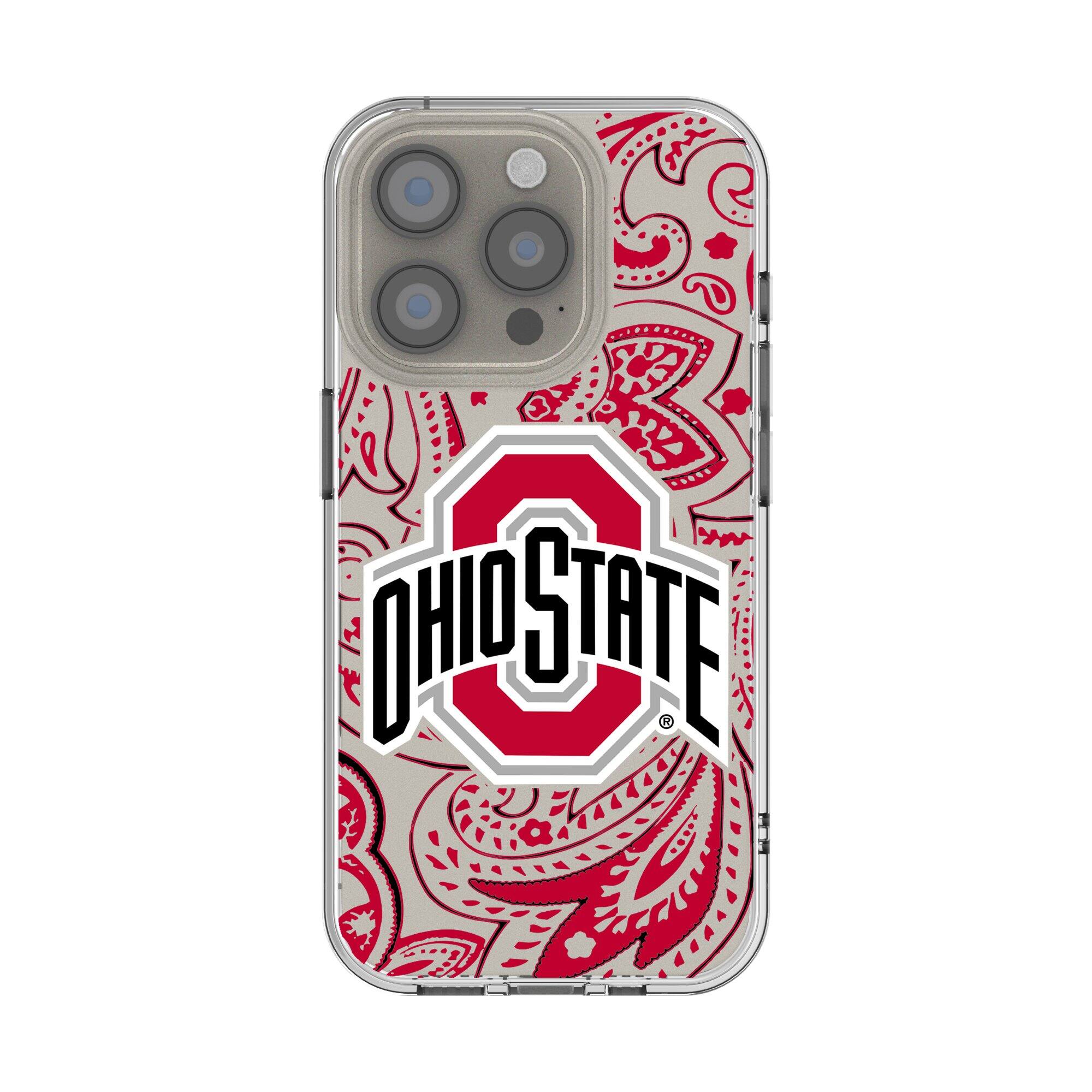 Front. Keyscaper - Ohio State Buckeyes iPhone Paisley Design Clear Case - 14 Pro - Multicolor.
