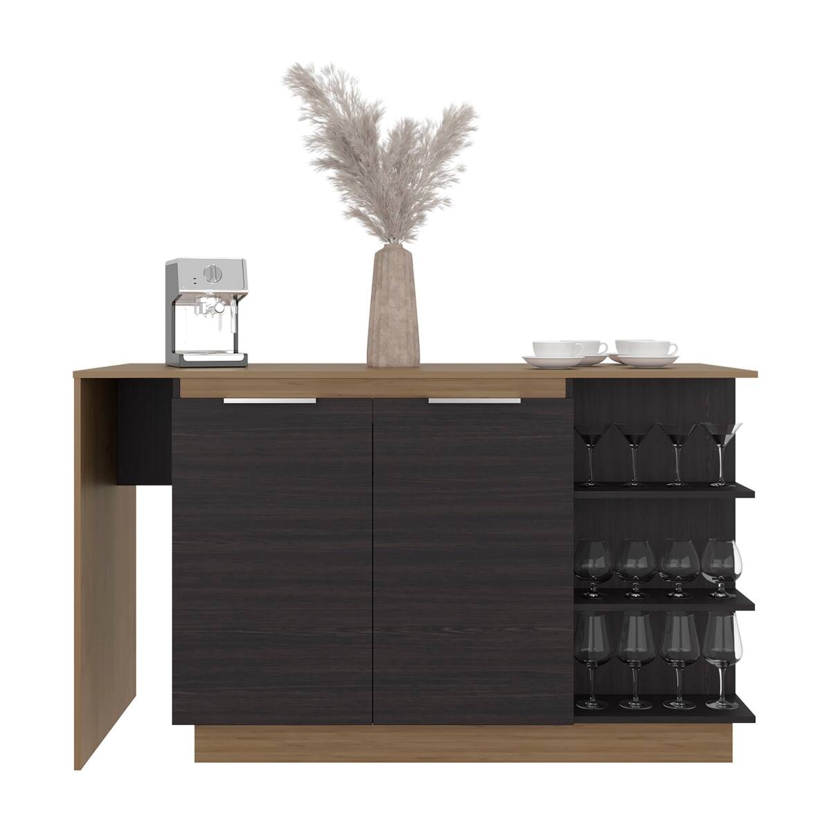 Back. Loheer - Loheer Wenge and Natural Oak 2-Door Kitchen Island with Stemware Rack - Wenge.