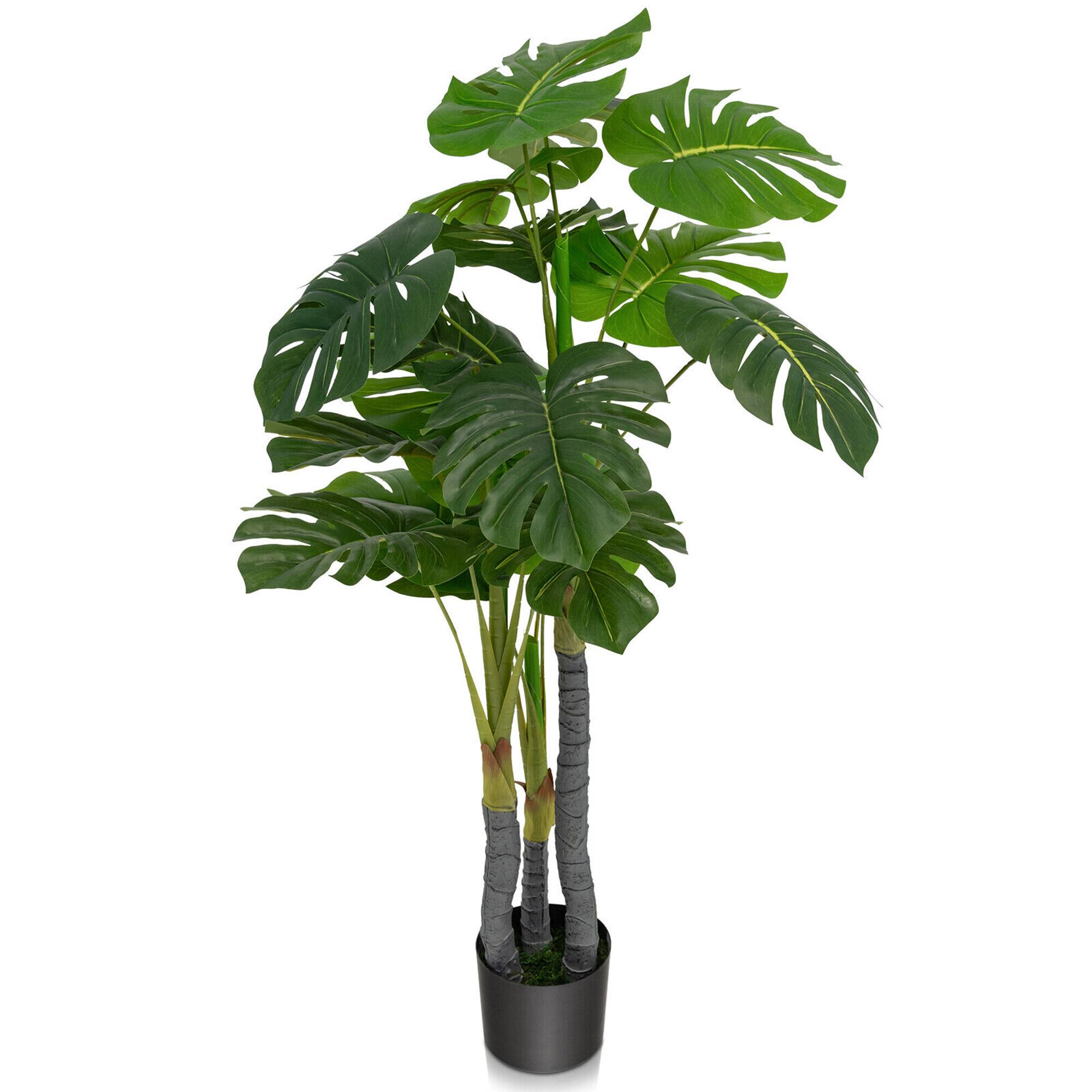Gymax - 4FT Artificial Tree Artificial Monstera Palm Tree Fake Plant for Indoor Outdoor - Green