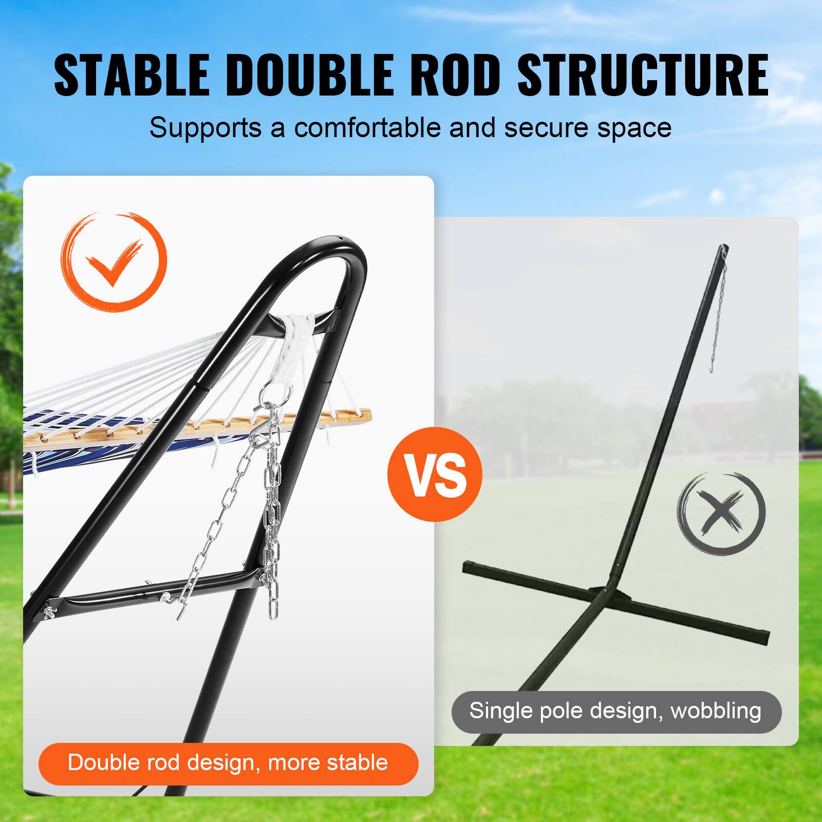 STABLE DOUBLE ROD STRUCTURE  
Supports a comfortable and secure space  

Double rod design, more stable  

VS  

Single pole design, wobbling