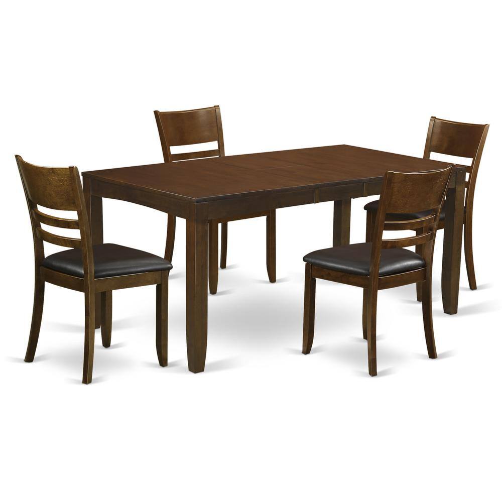 Left. East West Furniture - 5 Pc Dining room set for 4-Dining Table with Leaf and 4 Dining Chairs - Espresso.