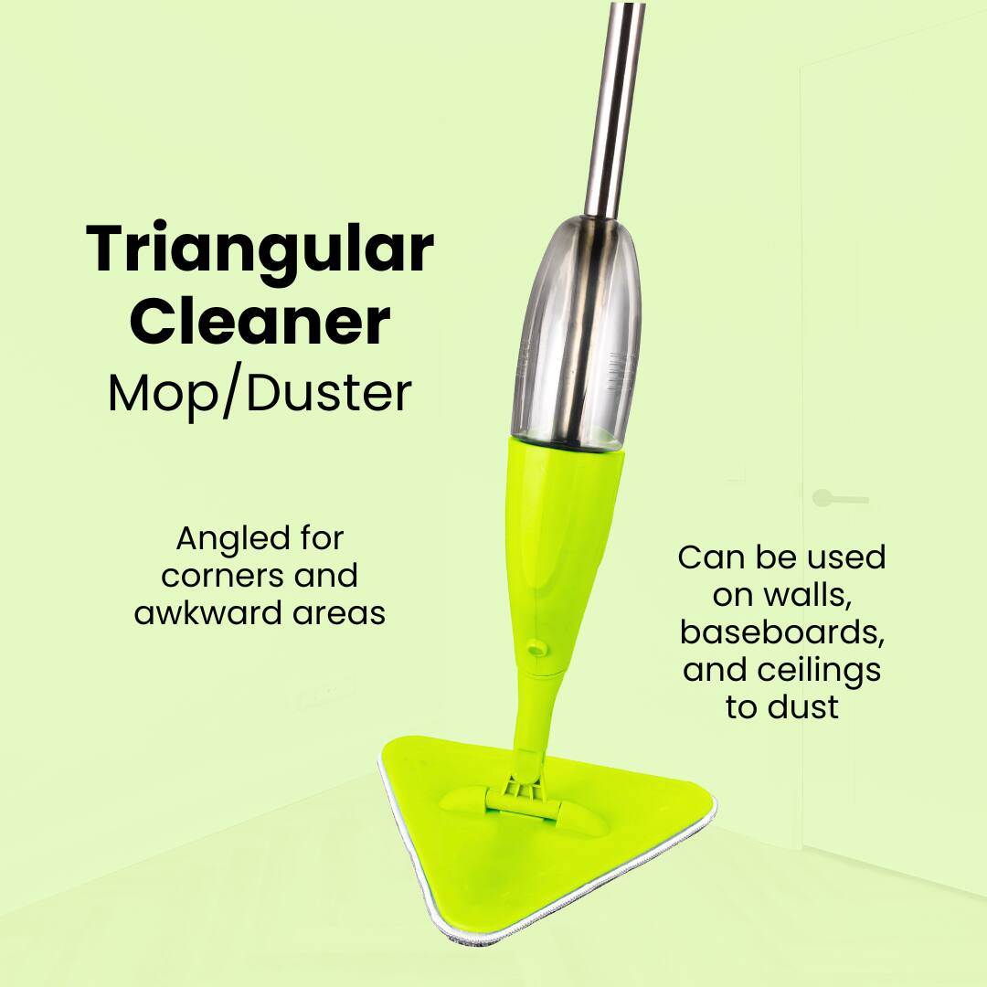 Triangular Cleaner Mop/Duster

Angled for corners and awkward areas

Can be used on walls, baseboards, and ceilings to dust