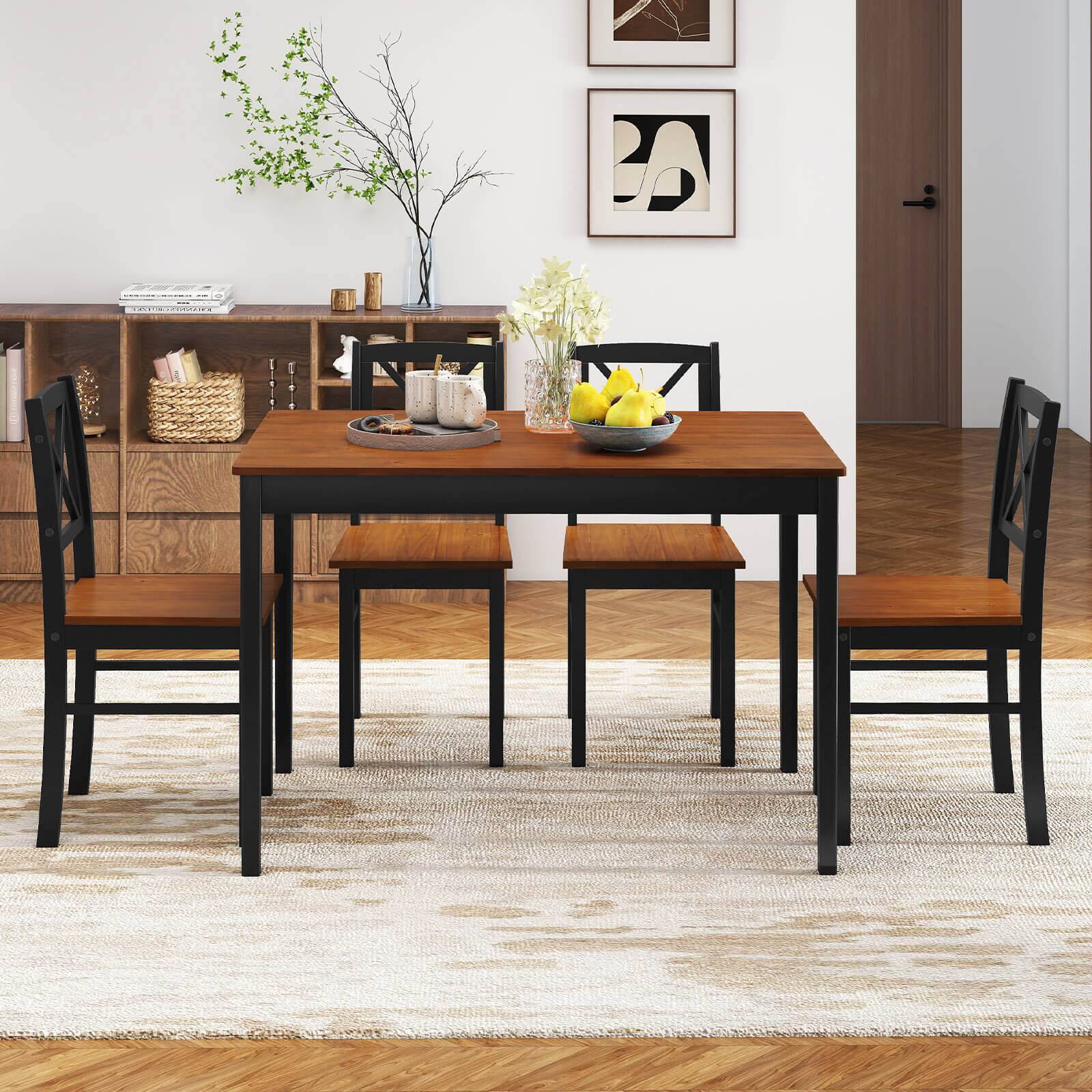 Alt View 4. Costway - Costway 5 Piece Dining Table Set for 4 People with Rubber Wood Legs, Cross Backrest - Brown.