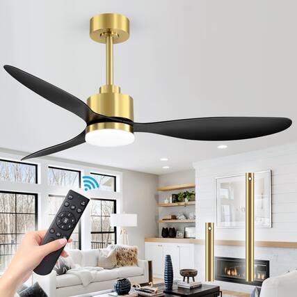 Front. Breezary - 52" Indoor Ceiling Fan, 3 ABS Blades, 6-Speed DC Motor, Remote Control, Memory/Timer, 3-Color LED Light, 5"/10" Downrods - Gold and Matte Black.