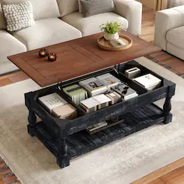 Loheer - retro lift-top coffee table with hidden compartments and solid wood frame - Antique Espresso