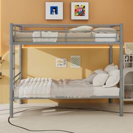 LUCKY ONE - Twin Over Twin Metal Bunk Bed for Kids, Durable Steel Structure with Ladder and Guardrail, Converts to 2 Separate Beds - Silver