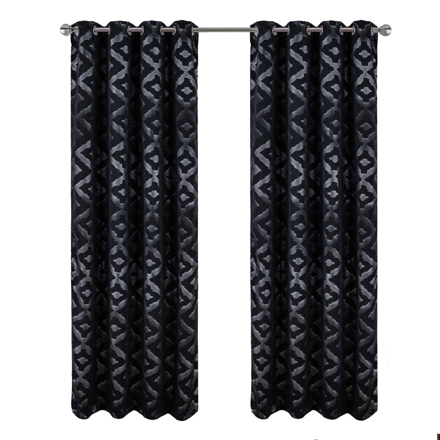 Front. RT Designers Collection - RT Designer Collection Heathrow Halo Foil Blackout Luxurious Decorative Grommet Curtain Panel 54" x 90" Black - Black.