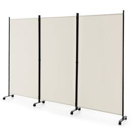 Costway - 3-Panel Folding Room Divider 6Ft Rolling Privacy Screen with Lockable Wheels - White