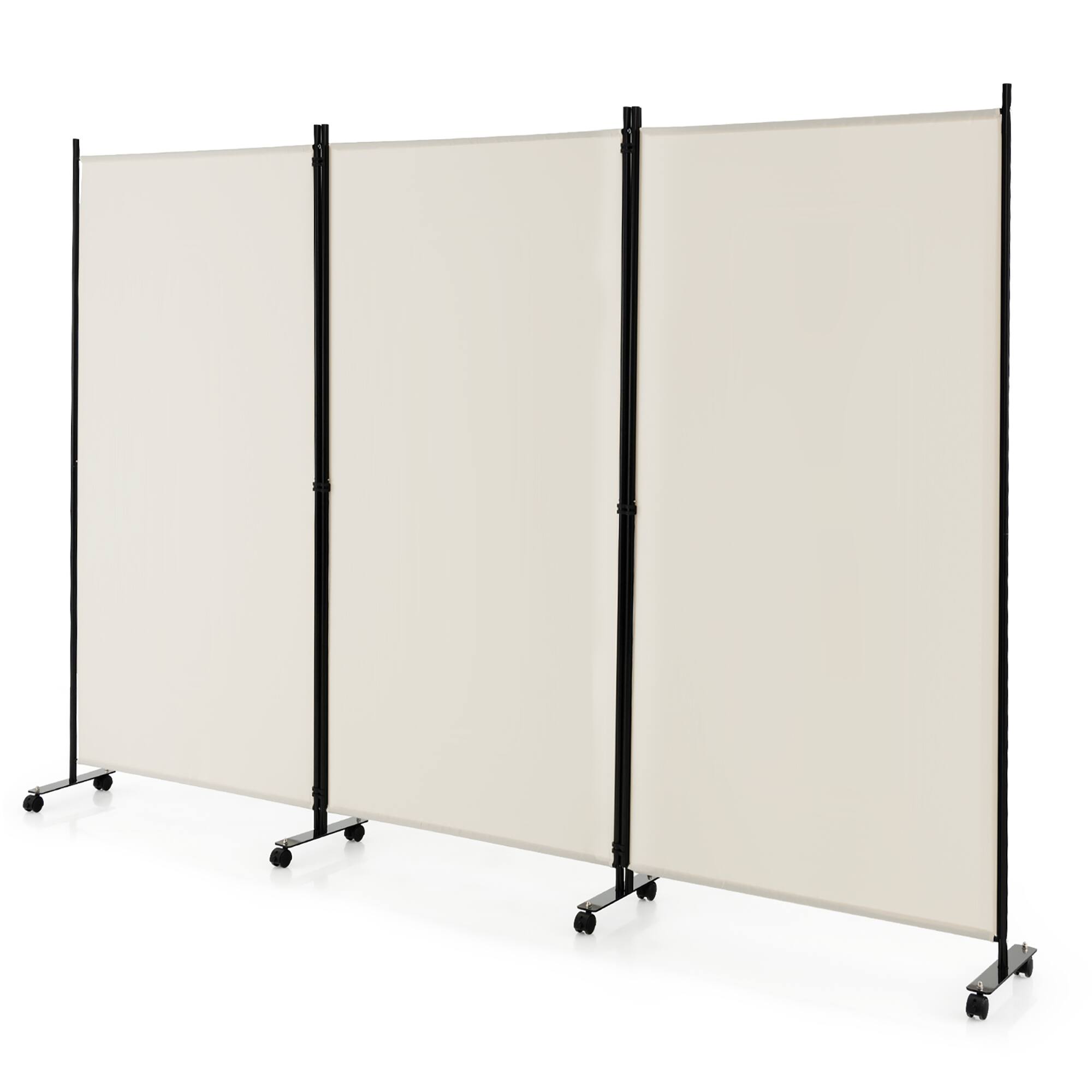 Front. Costway - Costway 3-Panel Folding Room Divider 6Ft Rolling Privacy Screen with Lockable Wheels - White.