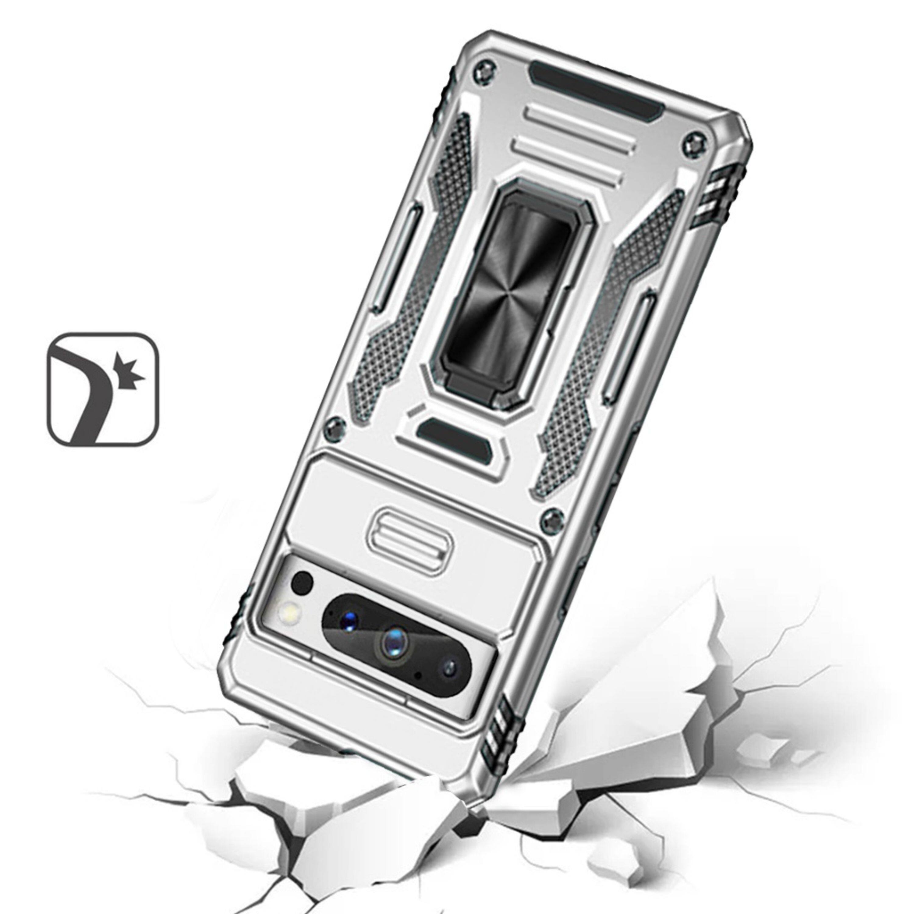 Left. Kitcheniva - Sliding Lens Ring Stand Case For Google Pixel 9 Pro XL Silver - Silver.