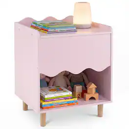 Costway - Kids Nightstand, Toddler Scalloped Side Table with Wide Top & Open Compartment - Pink
