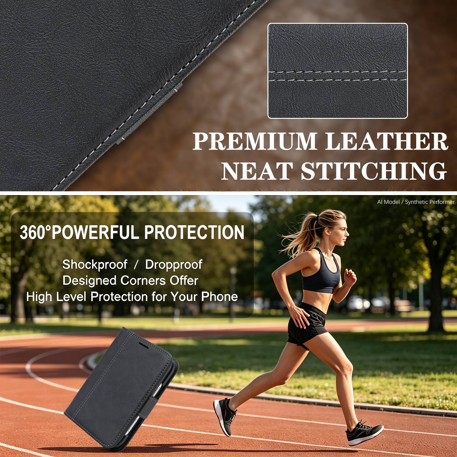PREMIUM LEATHER NEAT STITCHING

360° POWERFUL PROTECTION
Shockproof / Dropproof Designed Corners Offer High Level Protection for Your Phone

AI Model / Synthetic Performer
