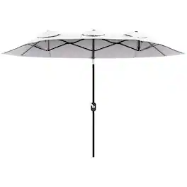 Outsunny - Double Sided Patio Umbrella, 9.5' Large Outdoor Market Umbrella with Push Button Tilt and Crank, 3 Air Vents - Cream