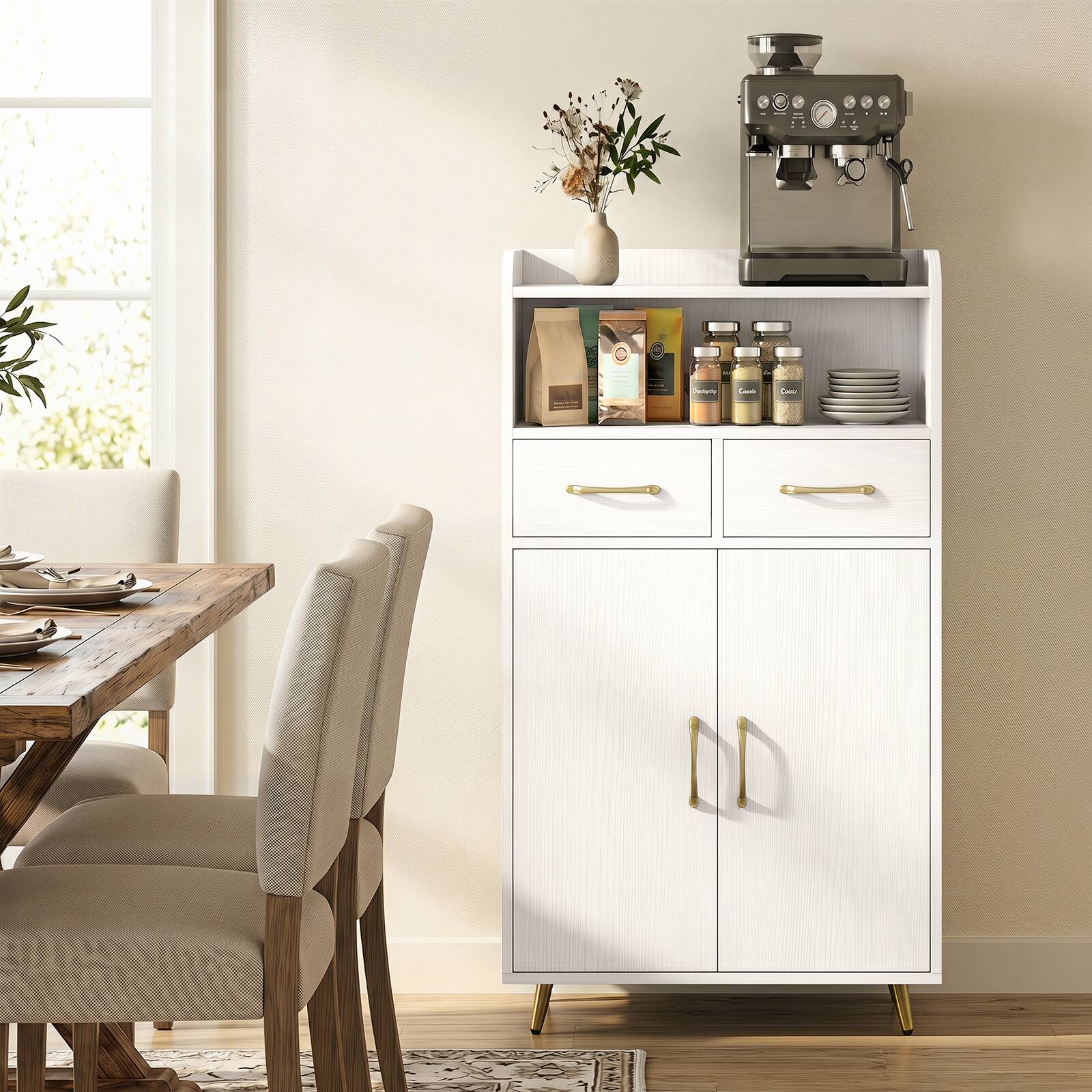 Alt View 3. Costway - Costway Bathroom Storage Cabinet with 2 Drawers and 2 Doors, Adjustable Shelf & Metal Legs - White.