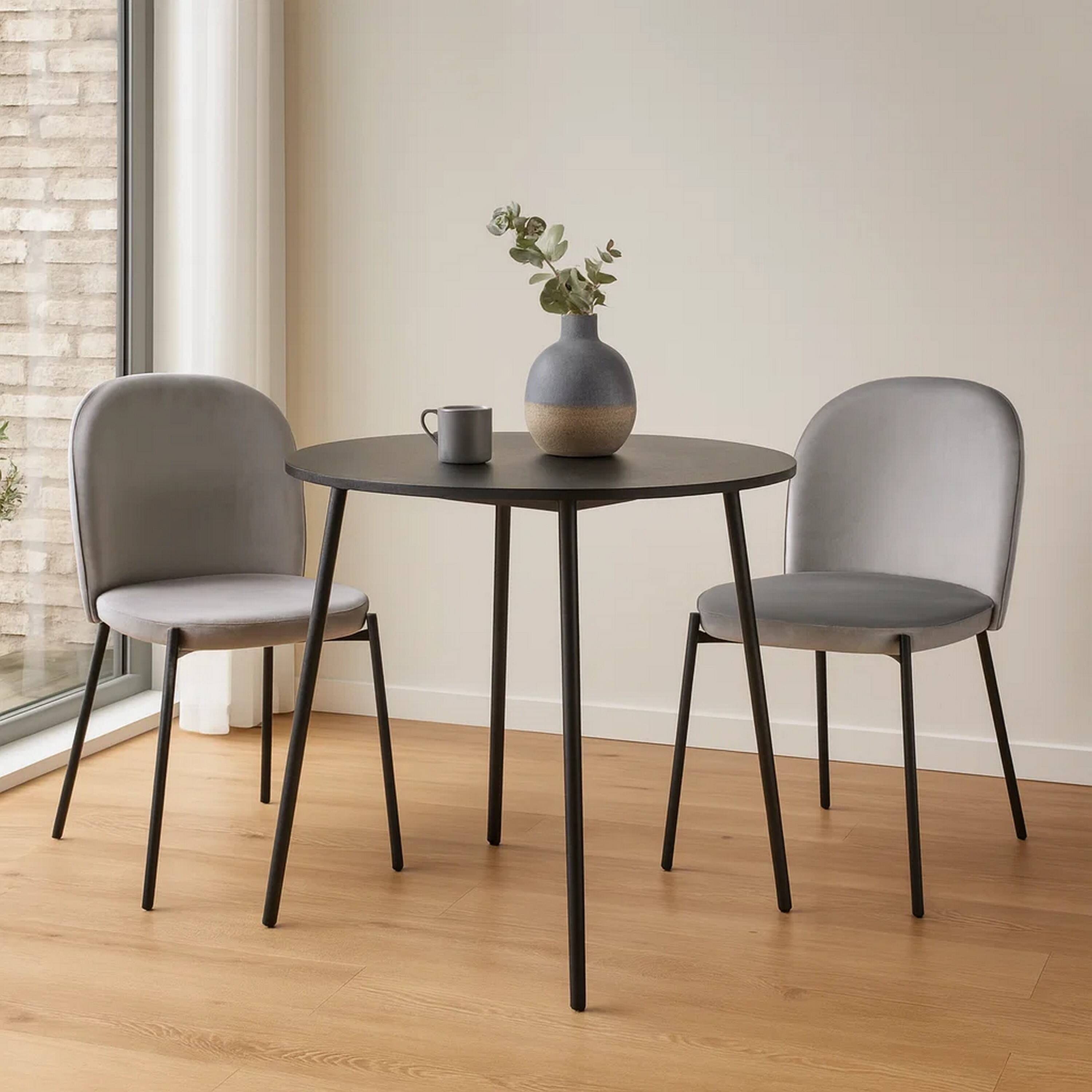 Alt View 2. Manhattan Lane - Dining Chair Set of 2, Classic  Fabric with Sleek  Metal Legs - Gray, Black.