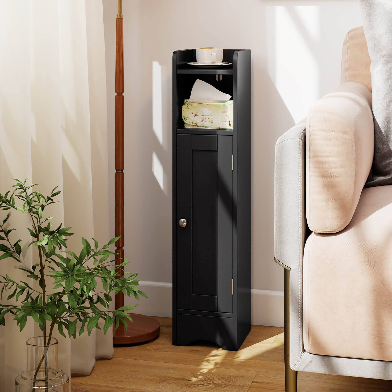 Alt View 5. Costway - Costway Bathroom Storage Cabinet with Door Toilet Paper Holder Stand for Small Spaces Black - Black.