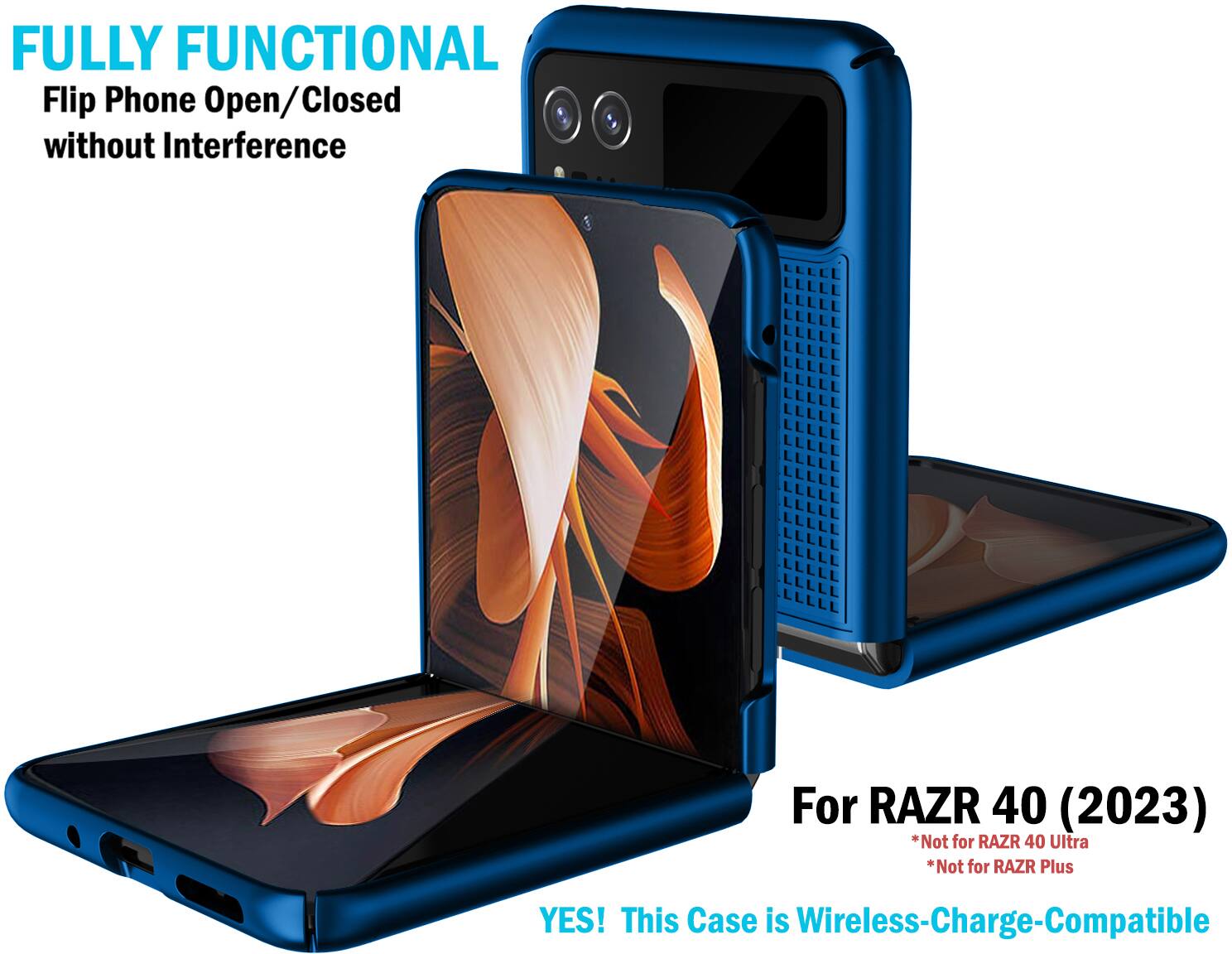 FULLY FUNCTIONAL Flip Phone Open/Closed without Interference For RAZR 40 (2023) *Not for RAZR 40 Ultra *Not for RAZR Plus YES! This Case is Wireless-Charge-Compatible