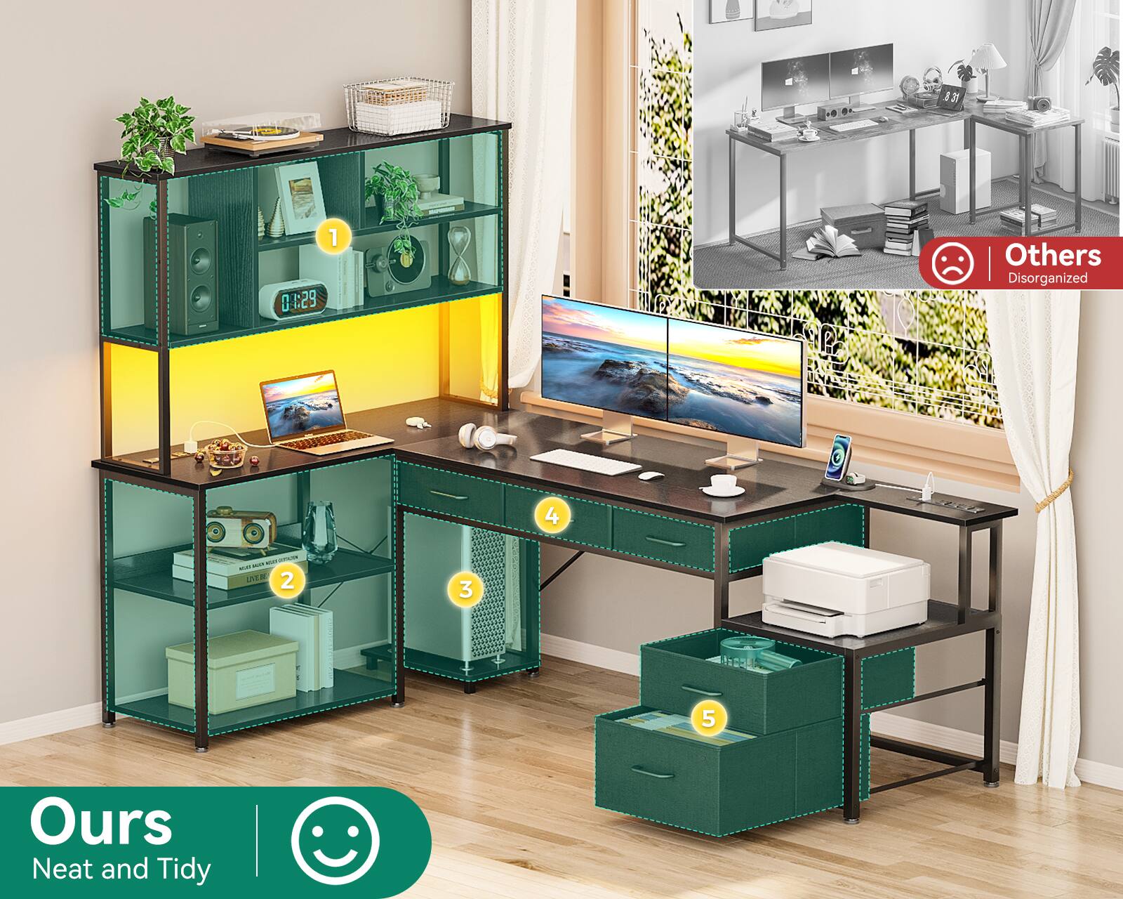 1. 01:29 0 | Others Disorganized
2. C 4 -.. adda ..  NE .
3. 2 3  5 Ours Neat and Tidy