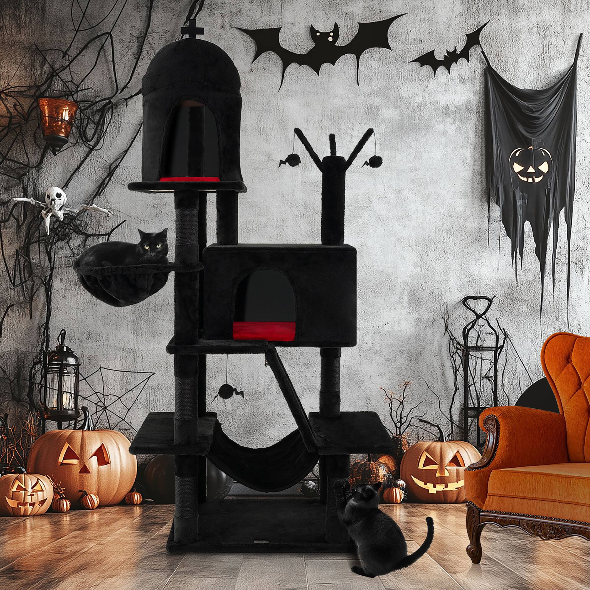 Alt View 1. Gymax - Gymax Gothic Cat Tree for Indoor Cats Black Large Cat Tower w/ 2 Cat Condos.