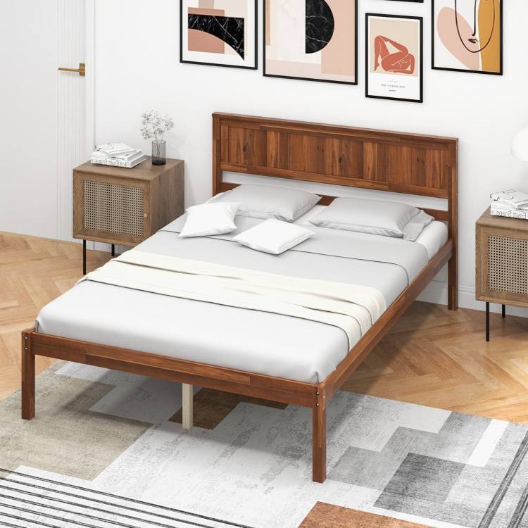 Left. Hivvago - Hivvago Full Size Retro Wood Platform Bed Frame with Headboard - Brown.