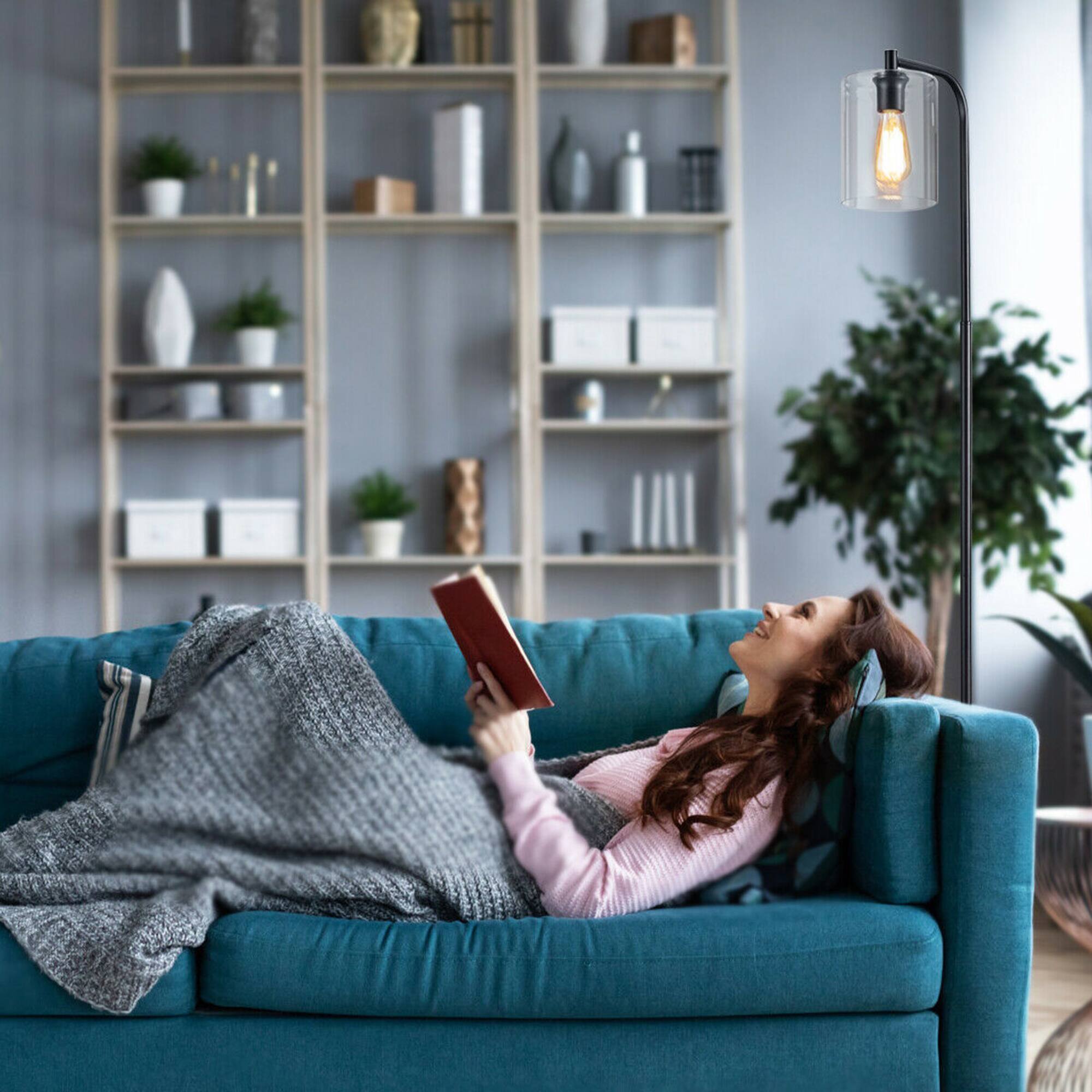 Alt View 3. Gymax - Gymax Industrial Floor Lamp w/ Glass Shade Indoor Modern Tall Pole Lamp for Office - Black.