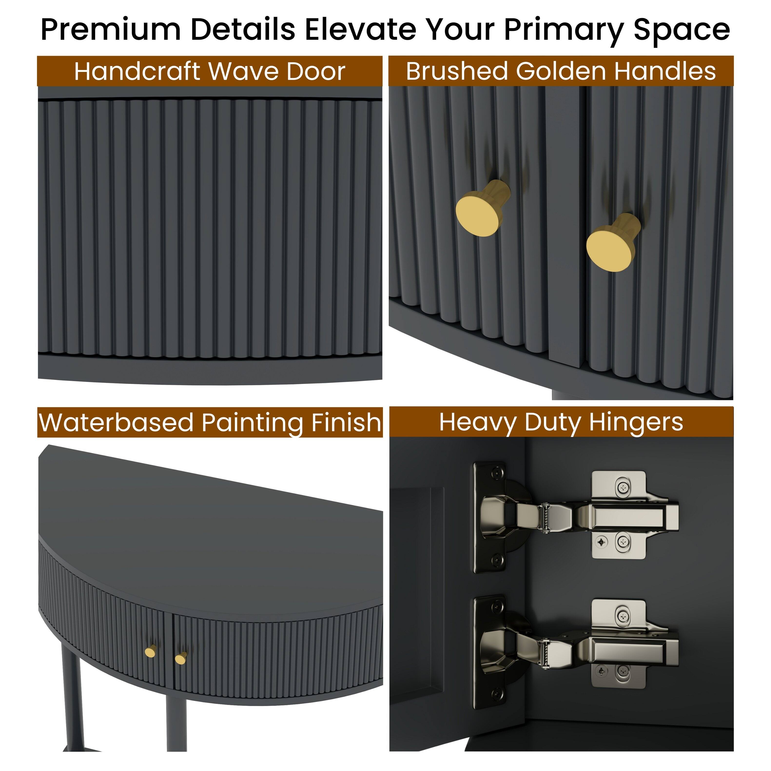 Premium Details Elevate Your Primary Space

- Handcraft Wave Door
- Brushed Golden Handles
- Waterbased Painting Finish
- Heavy Duty Hingers