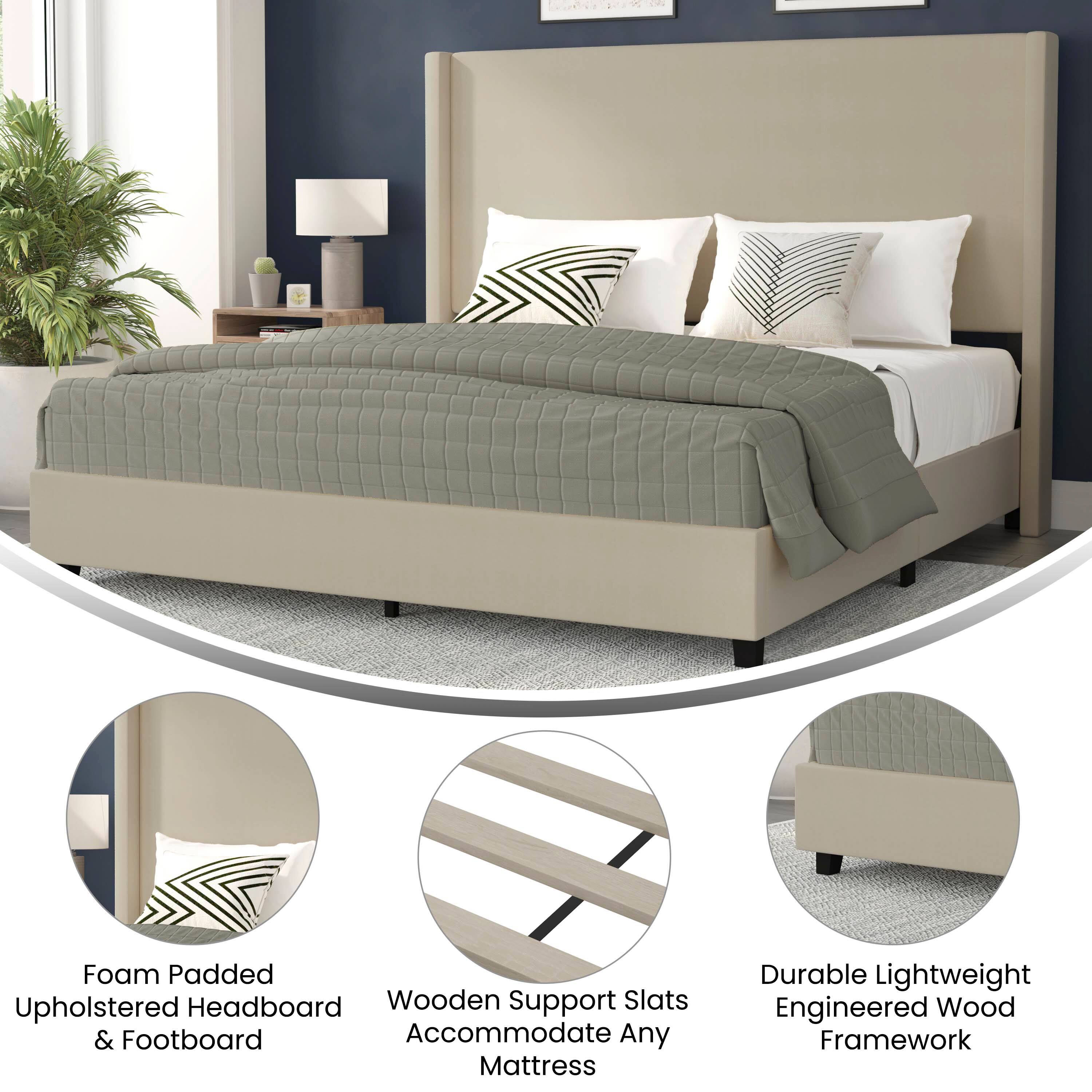 Loes Wod Foam Padded Upholstered Headboard Wooden Support Slats & Footboard Accommodate Any Mattress Durable Lightweight Engineered Wood Framework

- Foam Padded Upholstered Headboard & Footboard
- Wooden Support Slats Accommodate Any Mattress
- Durable Lightweight Engineered Wood Framework