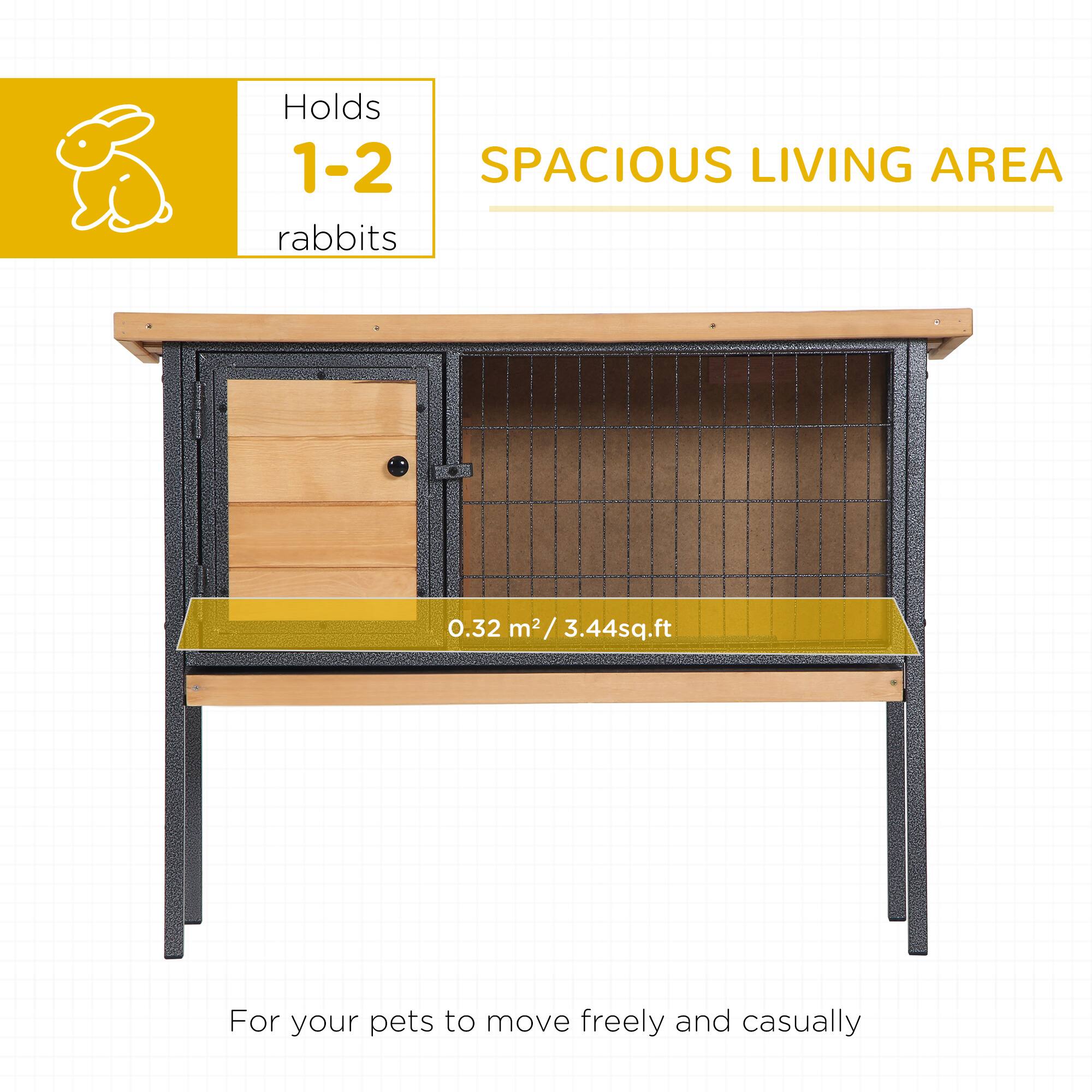 Holds 1-2 rabbits

SPACIOUS LIVING AREA

0.32 m² / 3.44 sq.ft

For your pets to move freely and casually
