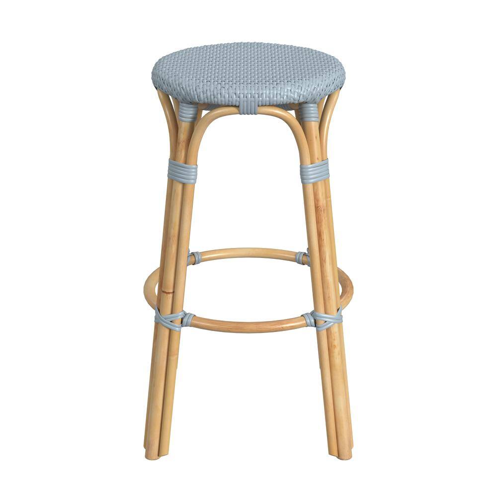 Alt View 1. Butler Specialty - Tobias Round Rattan 30" Bar Stool - Baby Blue.