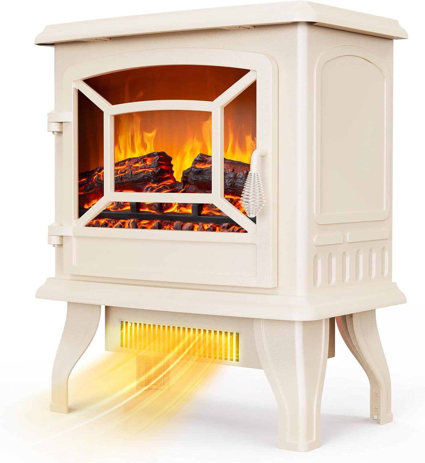 Alt View 1. Winado - 20" Electric Fireplace Stove Space Heater, 1400W Portable Freestanding with Thermostat, Overheat & Tip-Over Protections - Ivory.