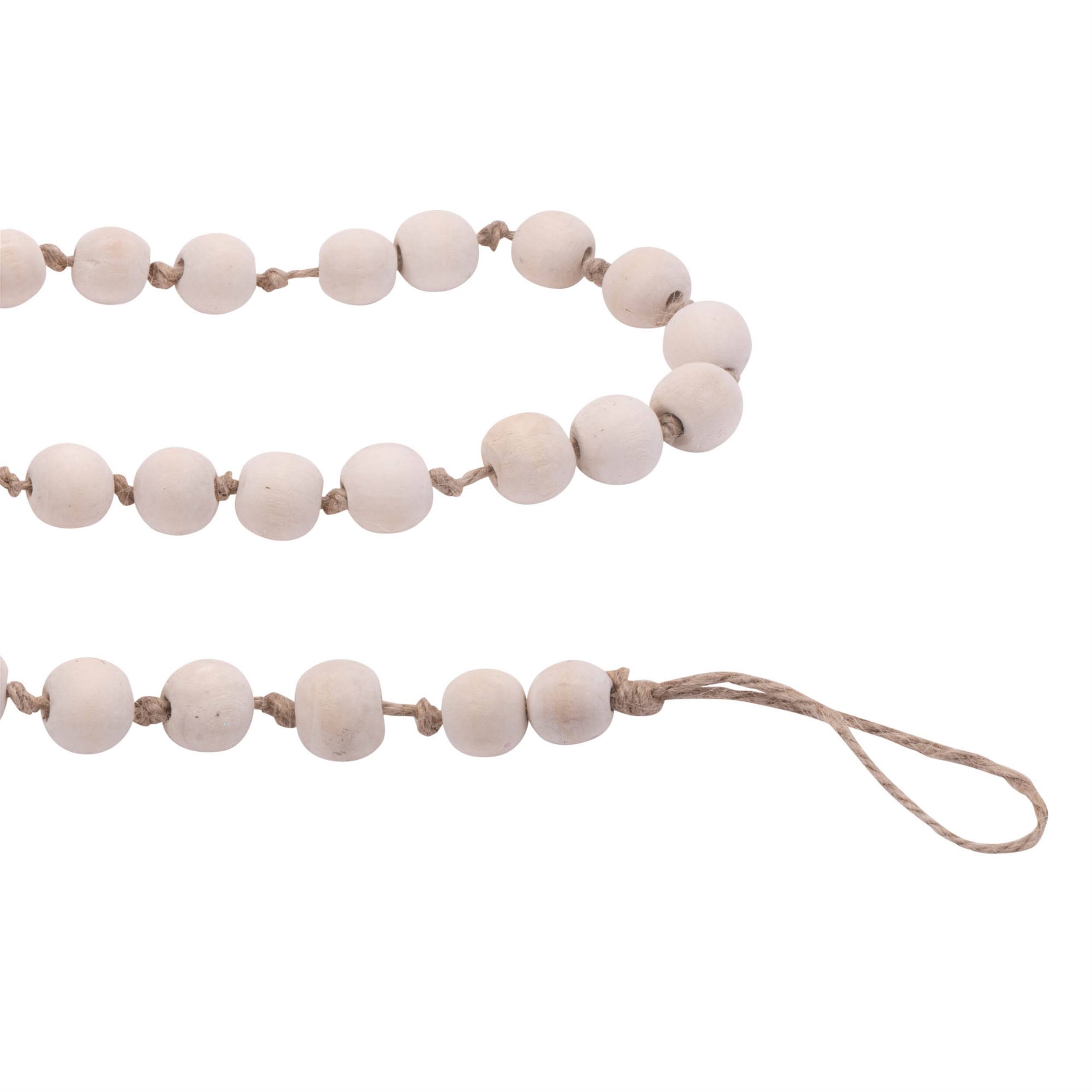 Angle. BreeBe - Wood Beaded String Garland (Set of 2) - Beige.