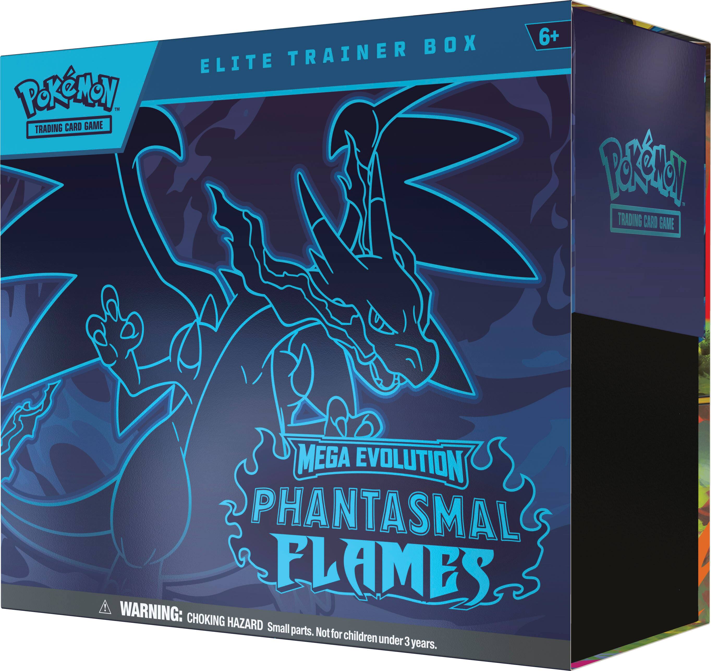 Pokémon  
TRADING CARD GAME  

ELITE TRAINER BOX  
6+  

MEGA EVOLUTION  
PHANTASMAL FLAMES  

WARNING: CHOKING HAZARD Small parts. Not for children under 3 years.