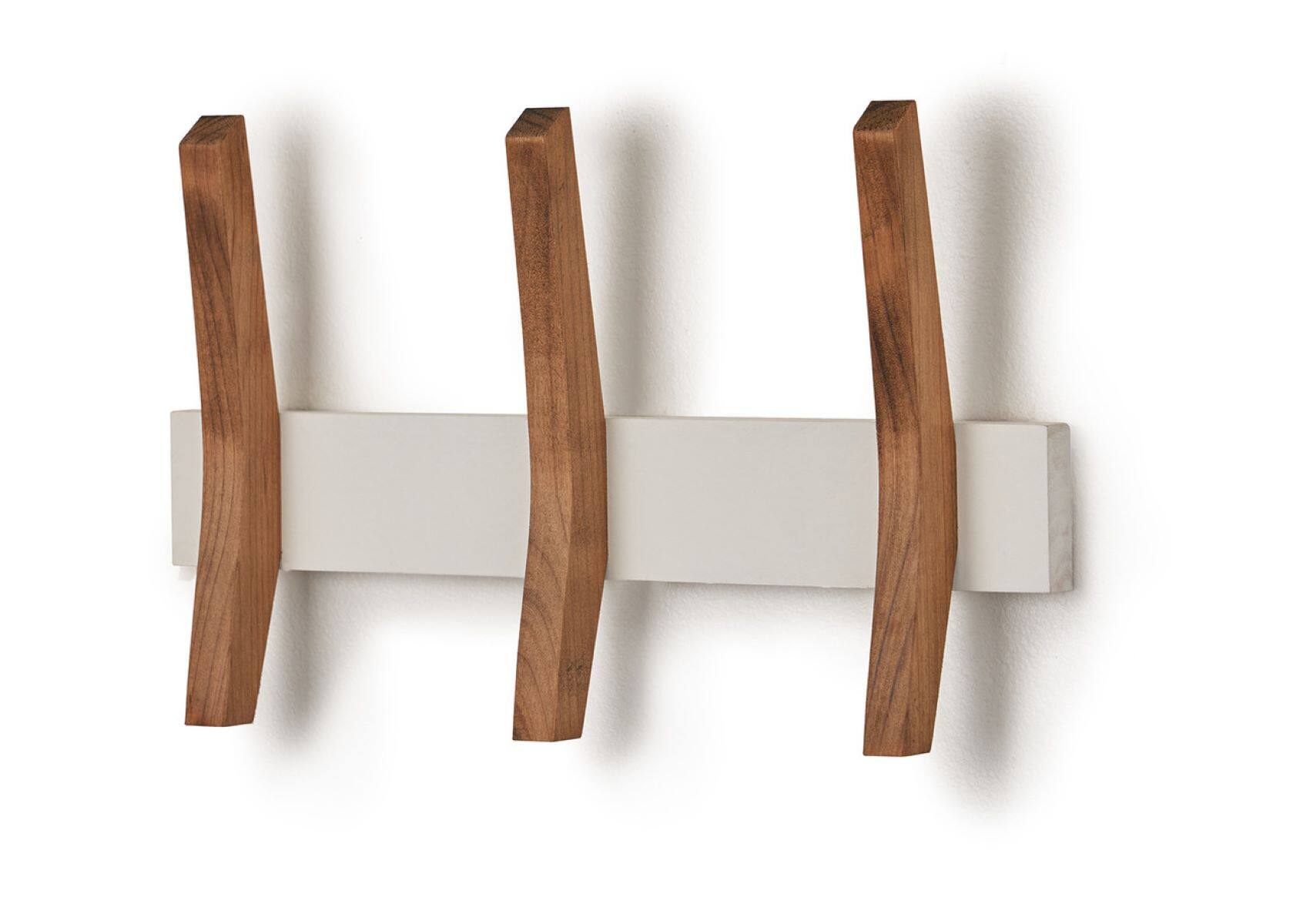 Left. TRINITY - DRAKESTONE Mid-Century Coat Rack w/ 3 Wooden Hooks White - White.