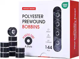 Richword embroidery machine 144 bobbins prewound plastic size A 75D/2 black for Brother Janome Poolin