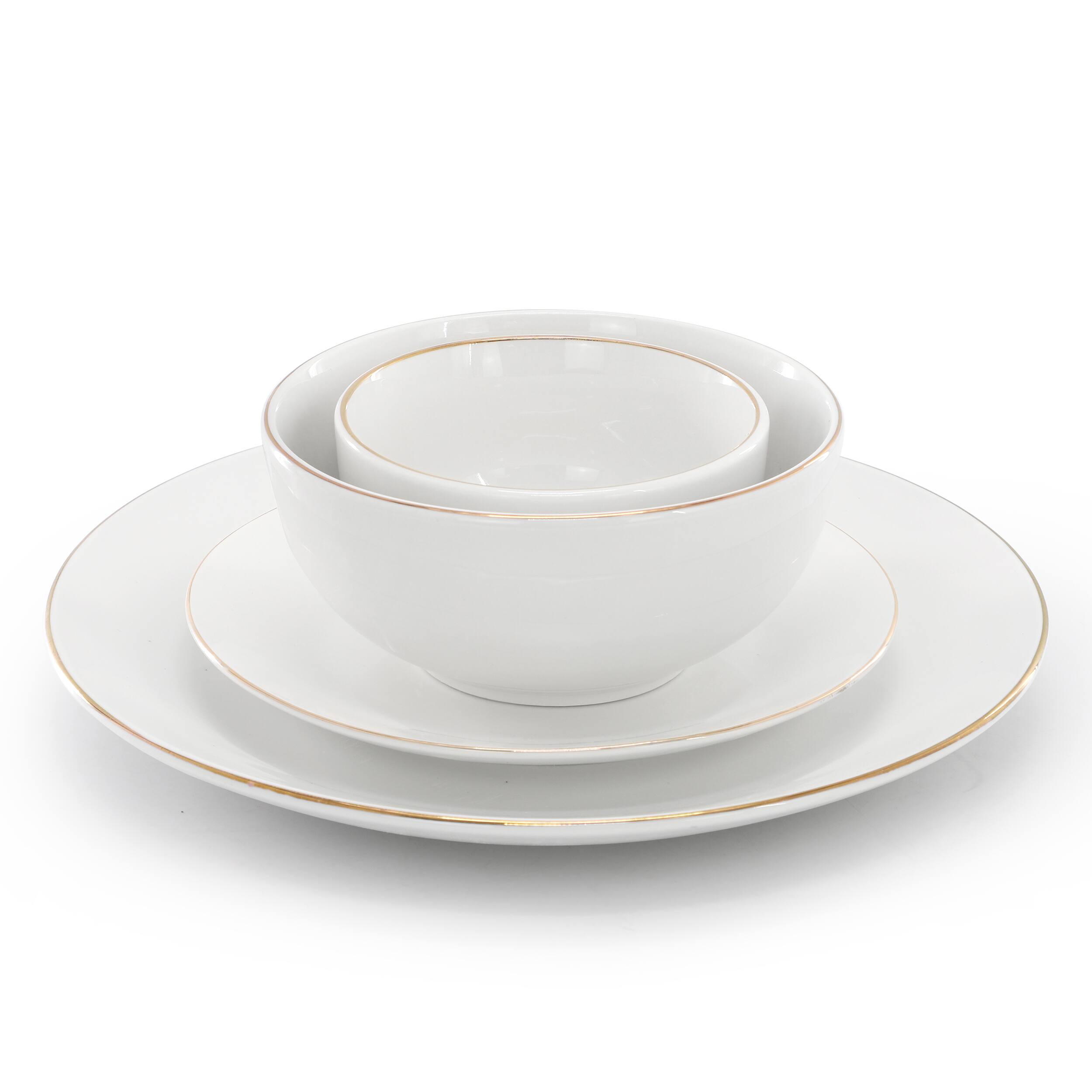 Alt View 1. Gibson - Gibson Home Ogalla 30 Piece Gold Banded Fine Ceramic Dinnerware Set - White and Gold.