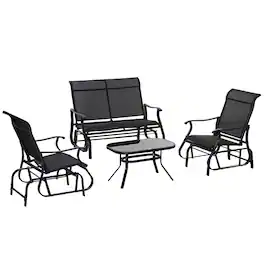 Outsunny - 4 Pieces Gliders Set, Outdoor Furniture Sets with 2-Person Glider Patio Bench, Single Sling Chair - Black