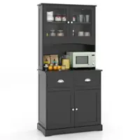 Costway - 67" Kitchen Buffet Freestanding Pantry Cabinet Sideboard with Tempered Glass Doors - Black - Front_Zoom