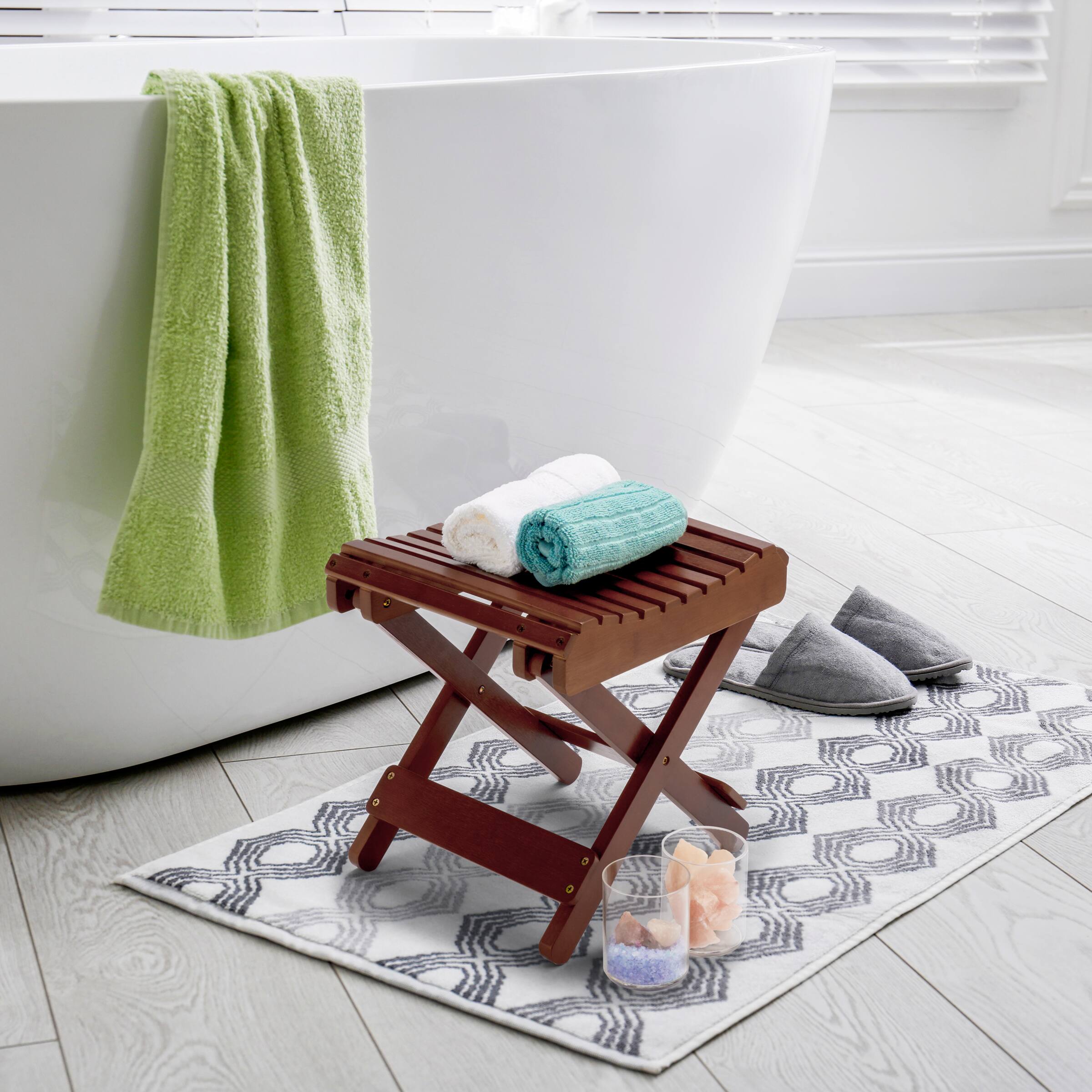 Angle. Sorbus - Sorbus Foldable Shower Stool, Bamboo Foot Rest & Shaving Stool for Inside Shower, Portable Step Stool, Folding Bench - Brown.
