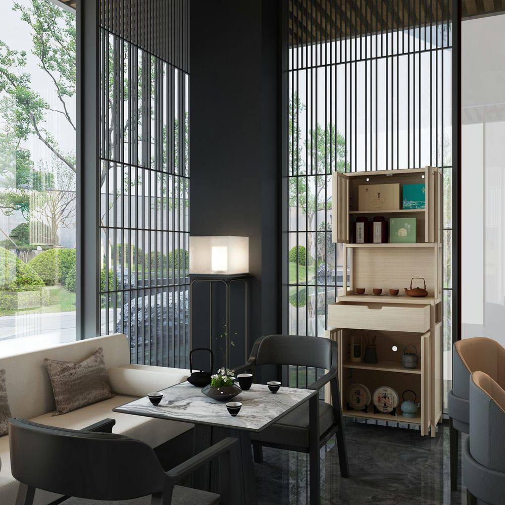 Alt View 1. Kadyn - 72-foot-tall, Wood-coloured, Double-door bamboo high-capacity storage cabinet for main living spaces - Brown.