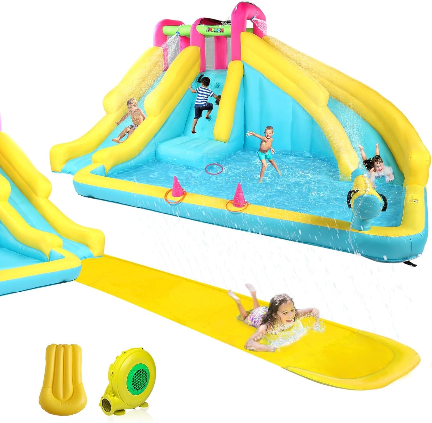 Winado - Inflatable Water Slide with 20FT Lawn Water Slide and Bodyboard, Water Slides for Kids Backyard w/Sprinkler and Pool