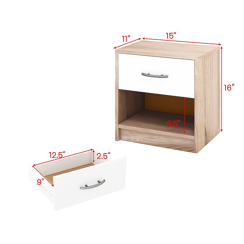 - Width: 15"
- Depth: 16"
- Height: 6.5"
- Drawer Width: 12.5"
- Drawer Depth: 2.5"
- Drawer Height: 9"