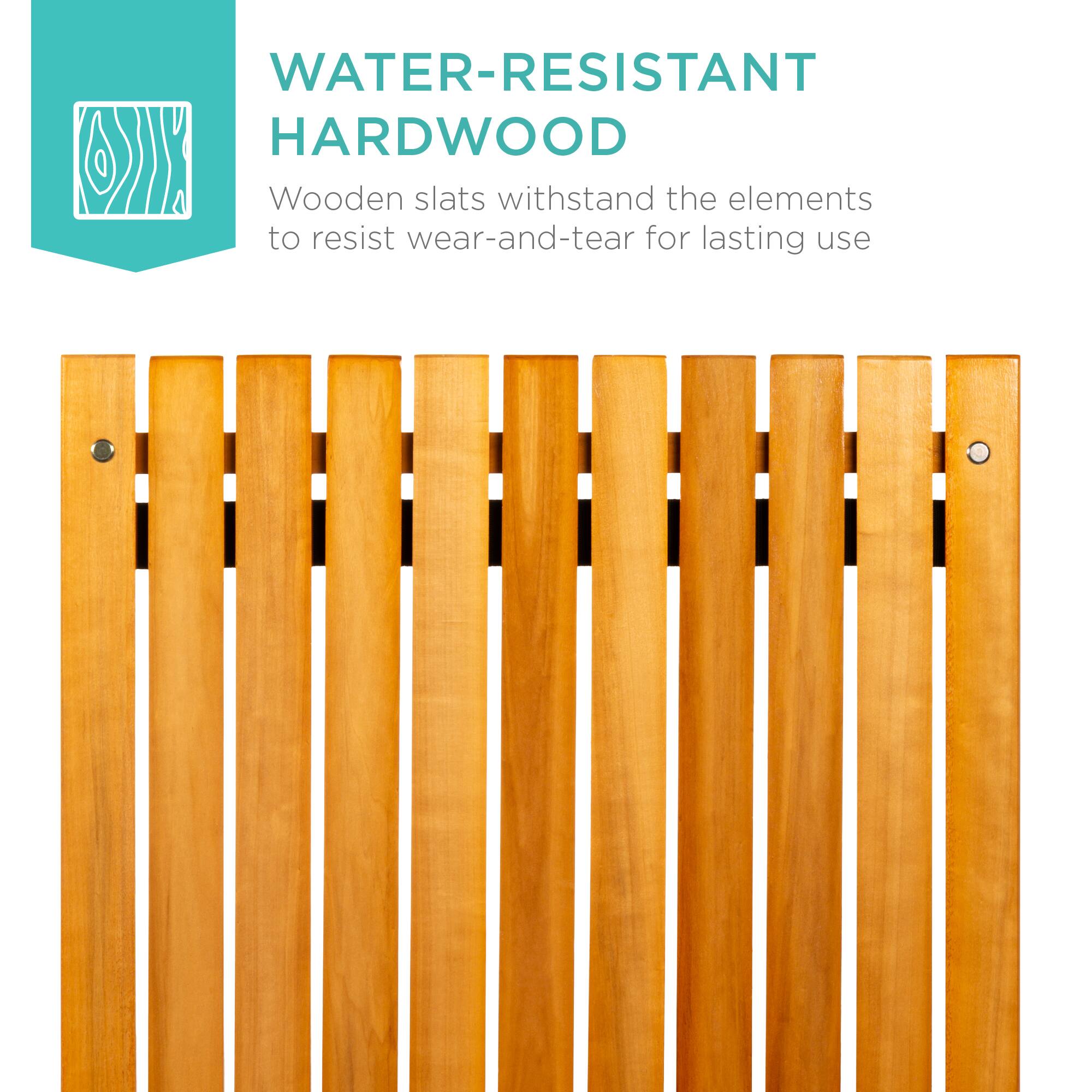 WATER-RESISTANT HARDWOOD

Wooden slats withstand the elements to resist wear-and-tear for lasting use