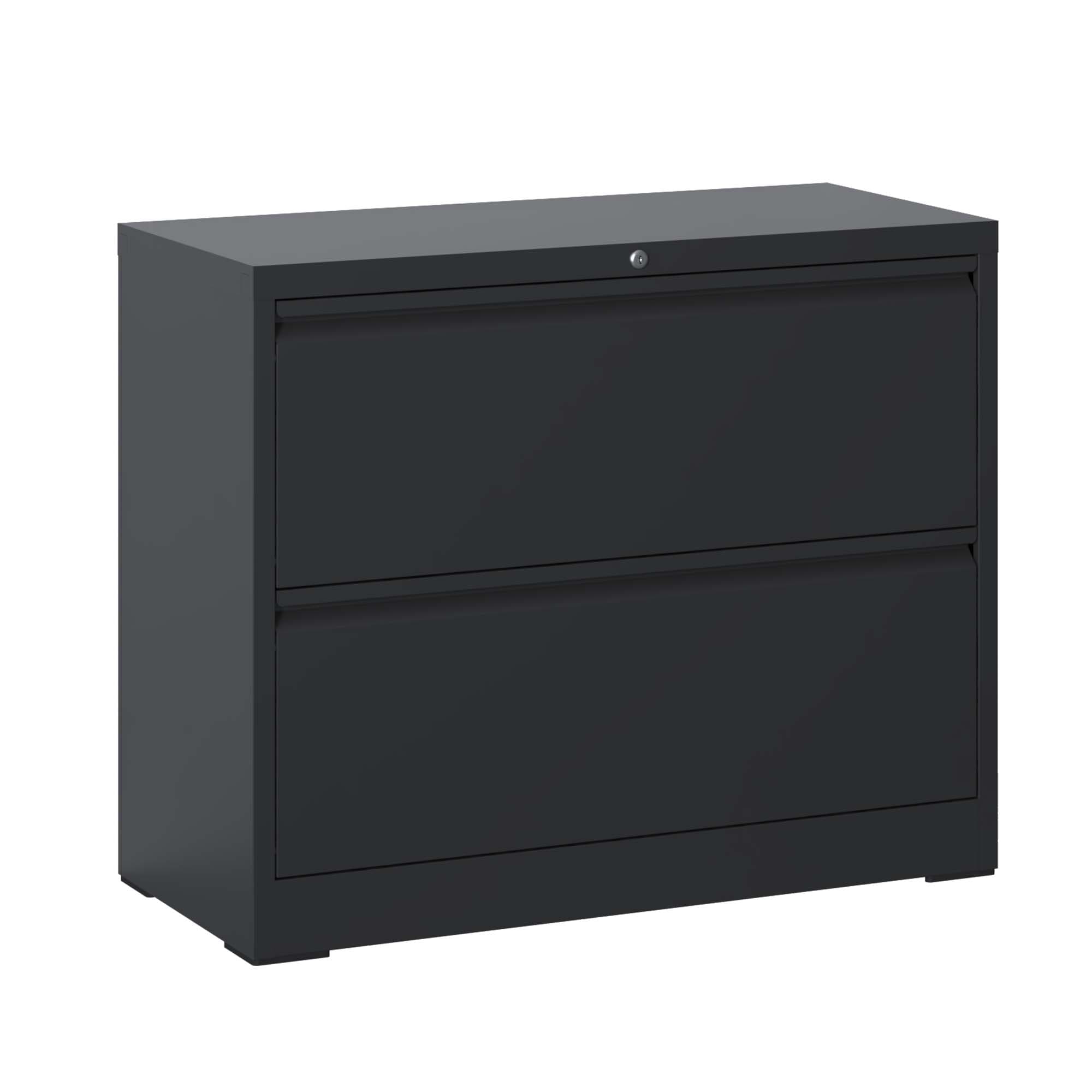 Back. Lycvki - 2-Drawer Lockable Black Lateral File Cabinet - Legal/Letter/A4/F4 Size - Black.