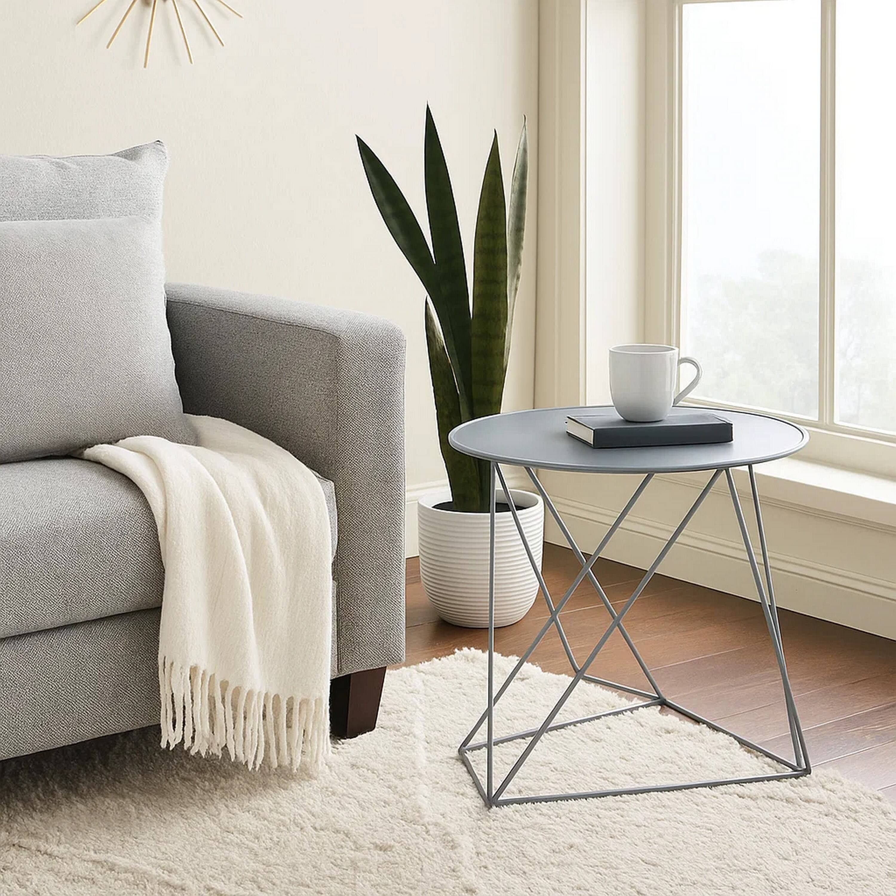 Alt View 6. Manhattan Lane - Accent Table with Open Geometric Base and Round Top - Gray.