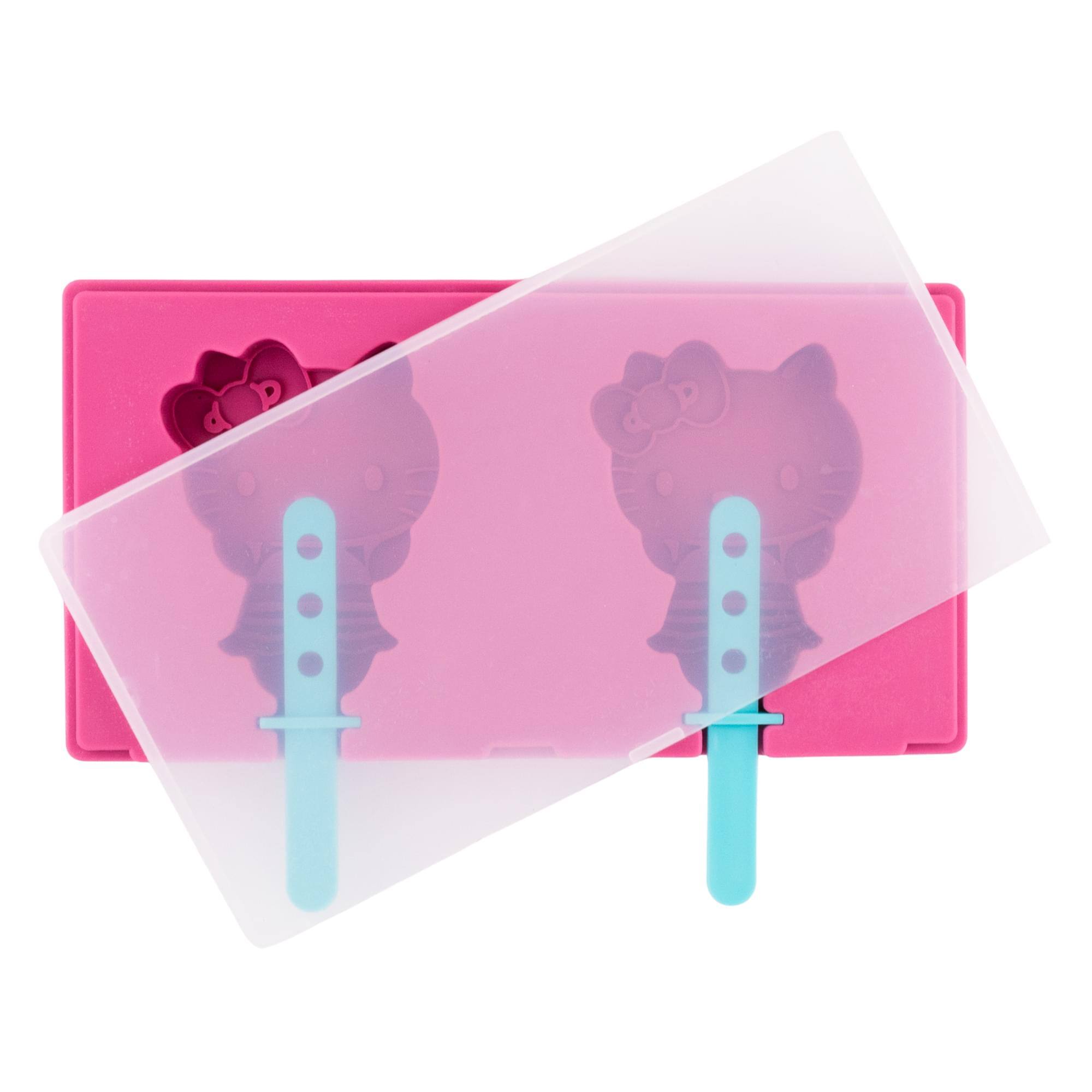 Front. Silver Buffalo - Sanrio Hello Kitty Silicone Popsicle Mold Shapes With Plastic Sticks - Pink.