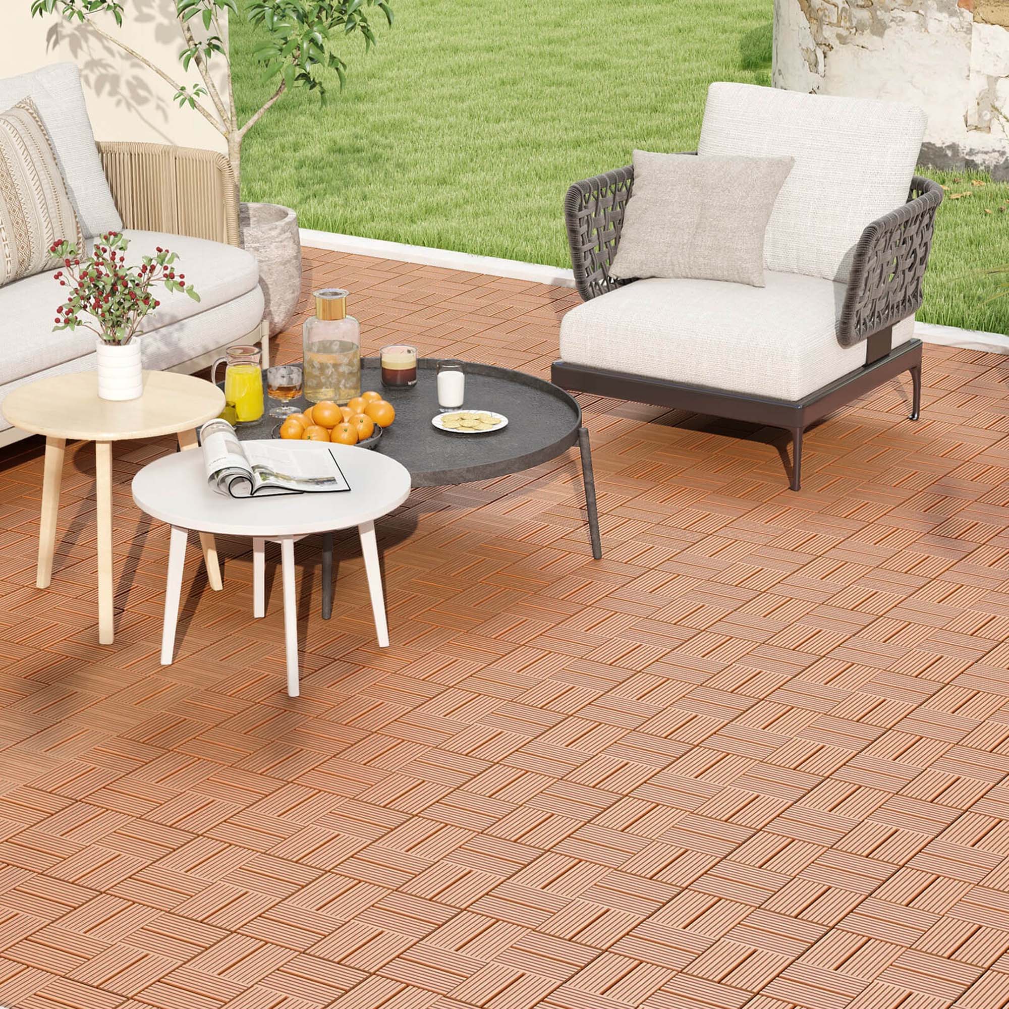Alt View 1. Costway - Costway 18 PCS Interlocking Deck Tiles 12" x 12" Waterproof All Weather Flooring Covering - Brown.