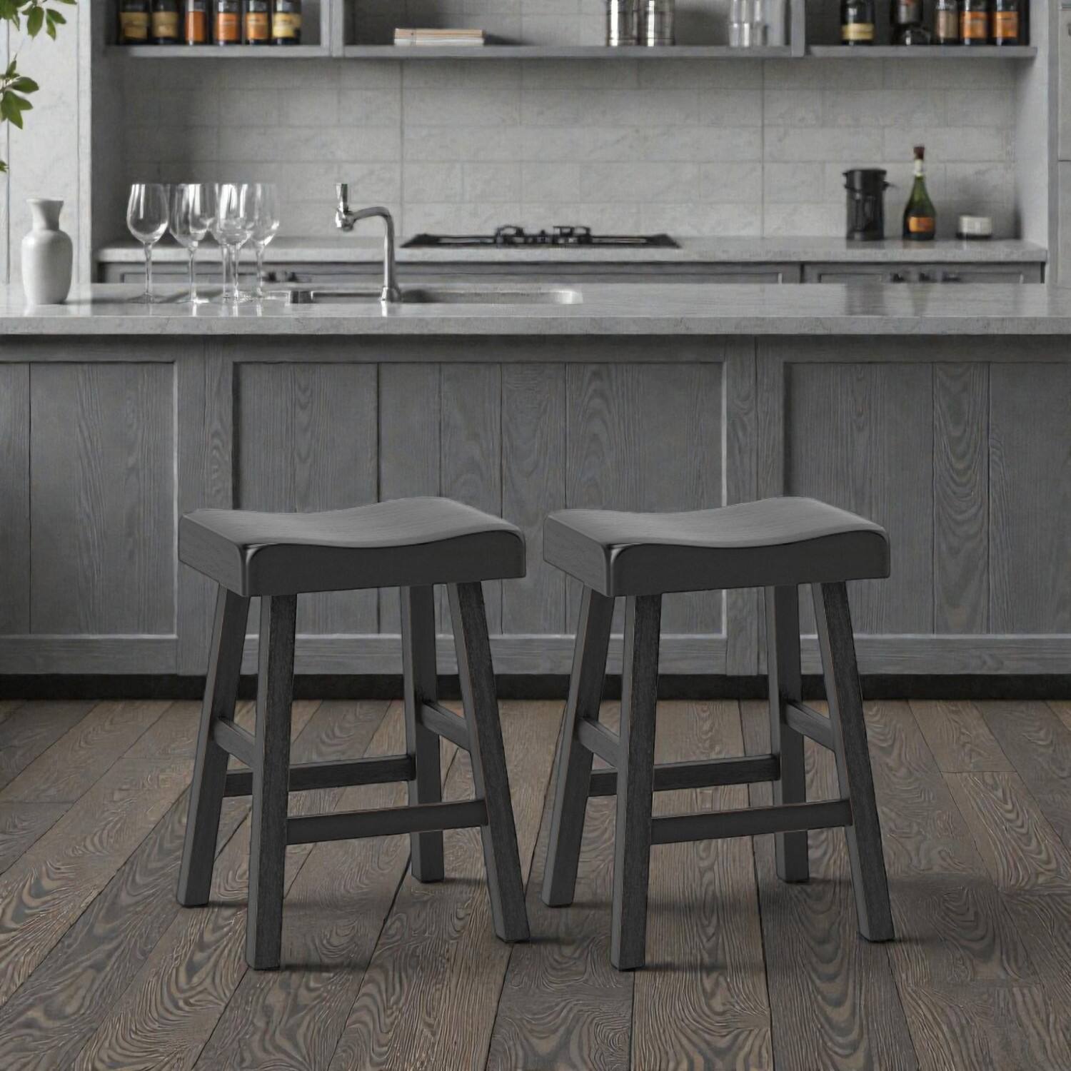 Front. Hivvago - Set of 2 Counter Height Stools with Footrests for Cafe Restaurant or Pub - Black.